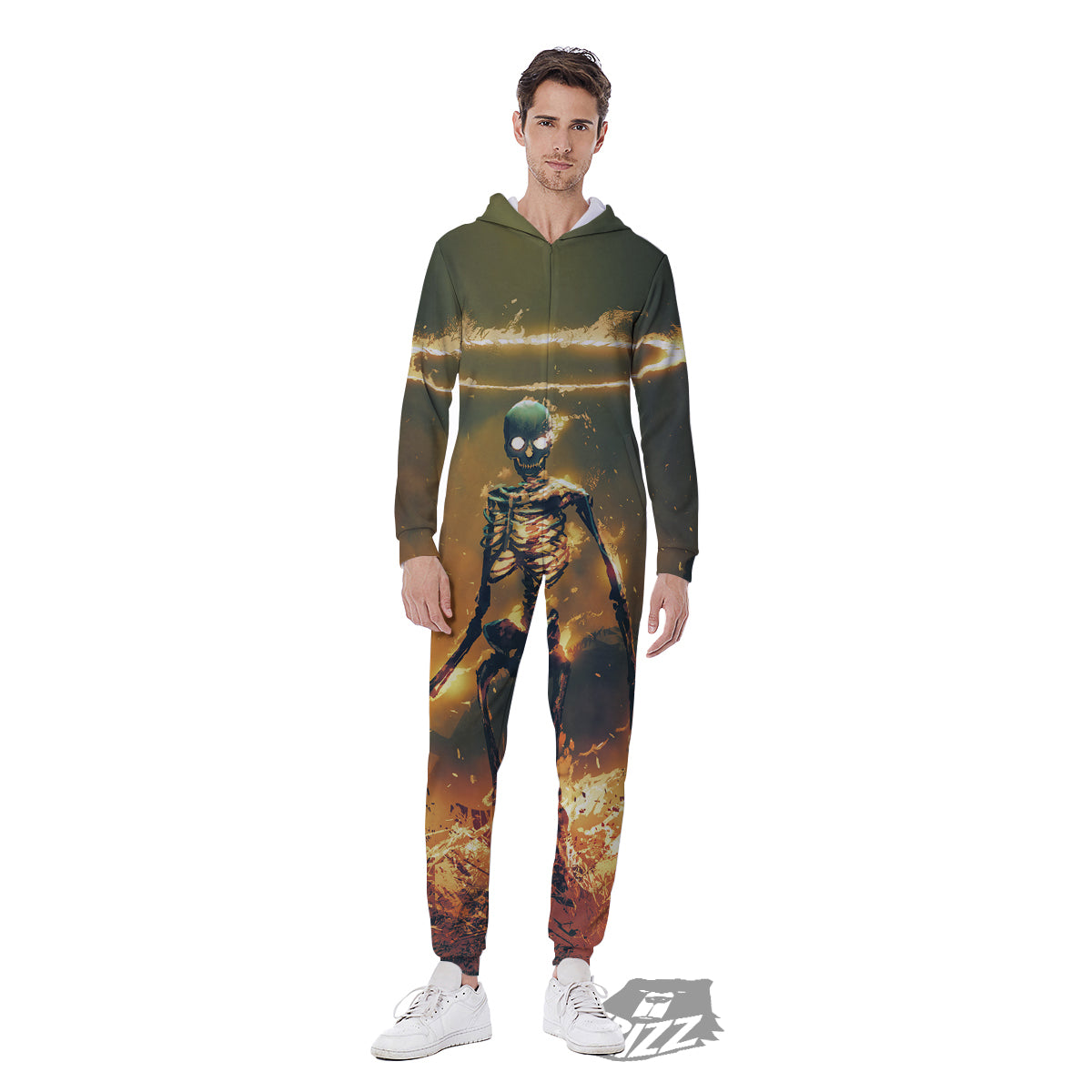 Fire Skeleton Print Men's Jumpsuit-grizzshop