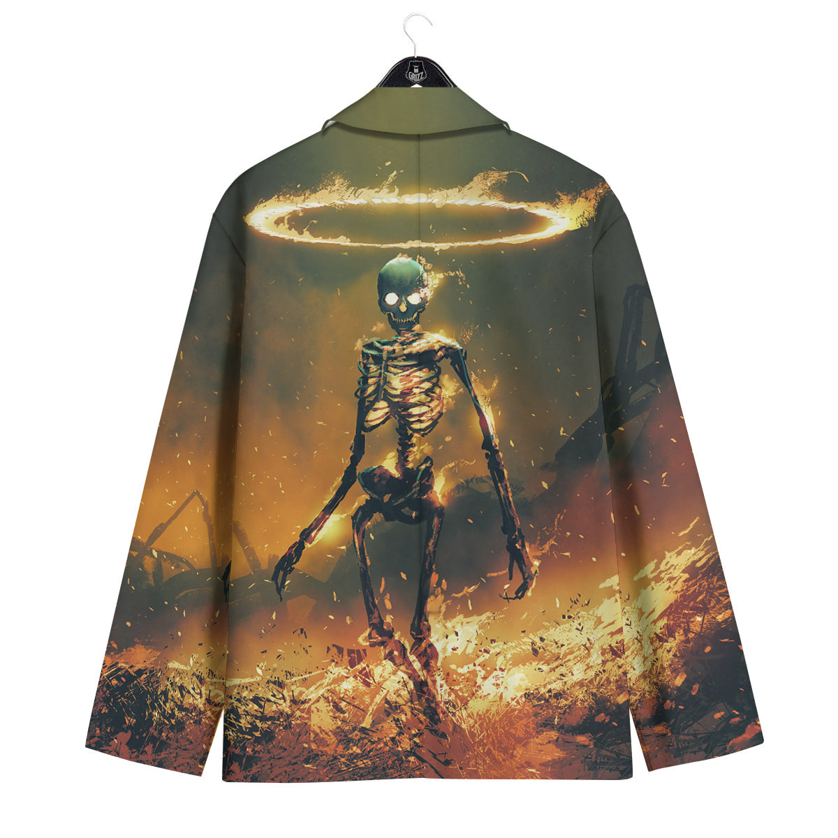 Fire Skeleton Print Men's Sport Coat-grizzshop