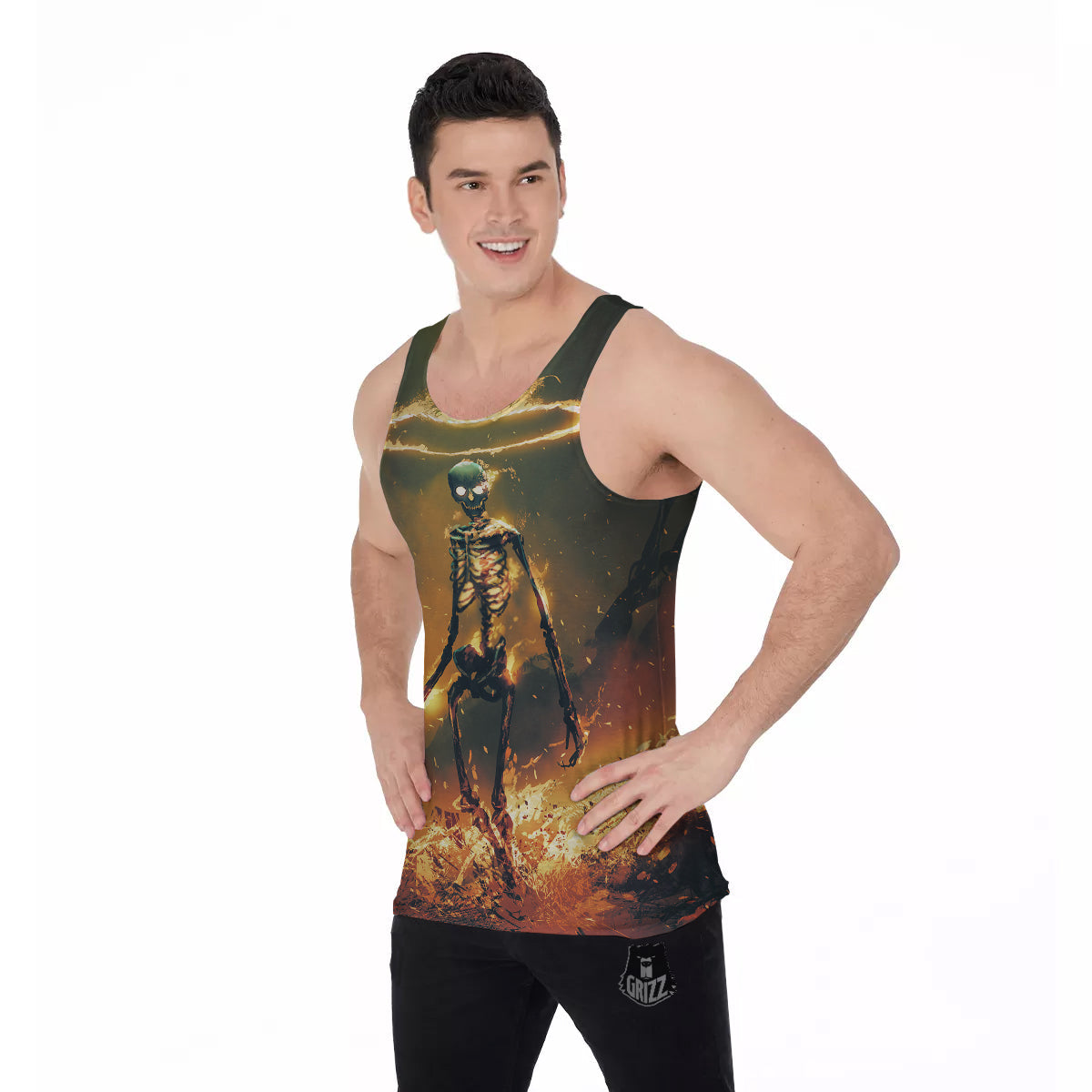 Fire Skeleton Print Men's Tank Top-grizzshop