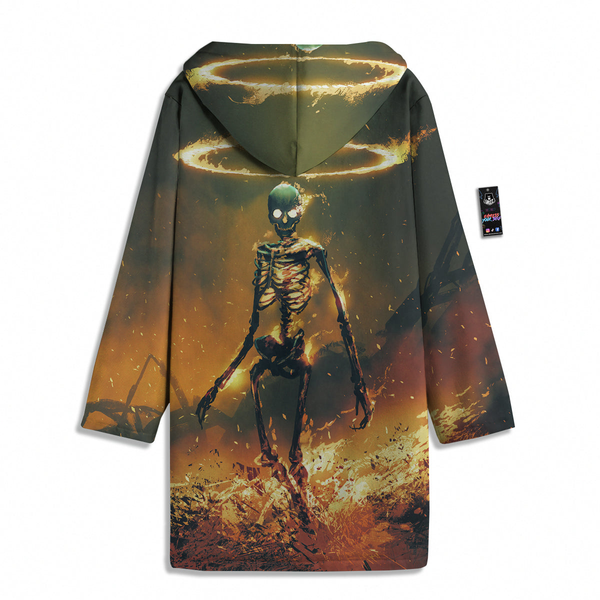 Fire Skeleton Print Men's Windbreaker Jacket-grizzshop