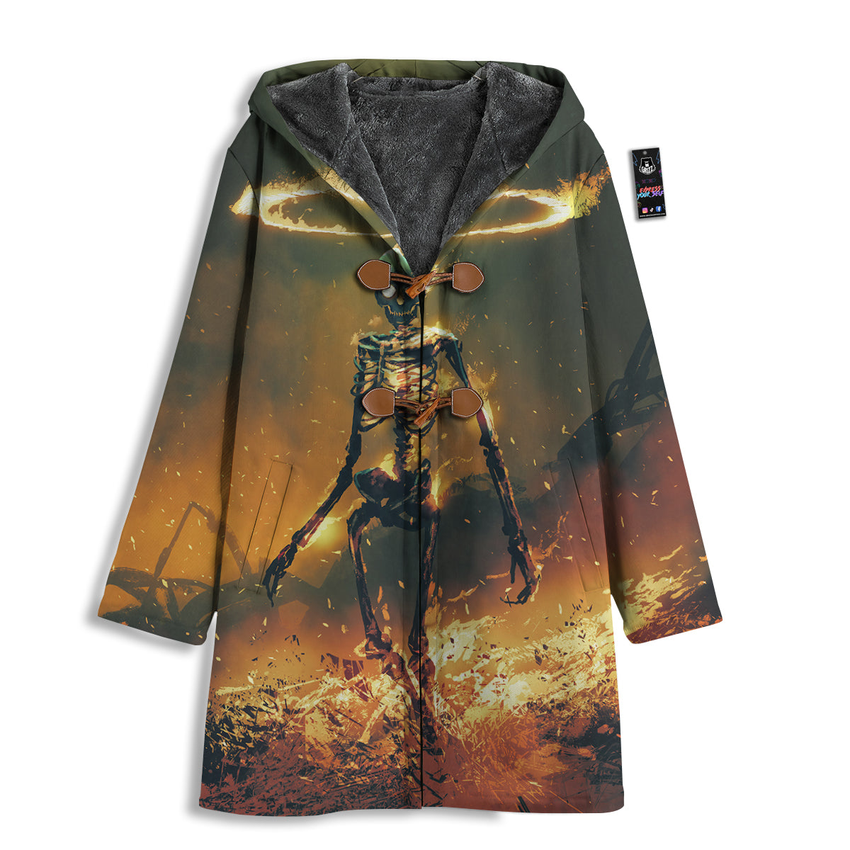 Fire Skeleton Print Men's Windbreaker Jacket-grizzshop