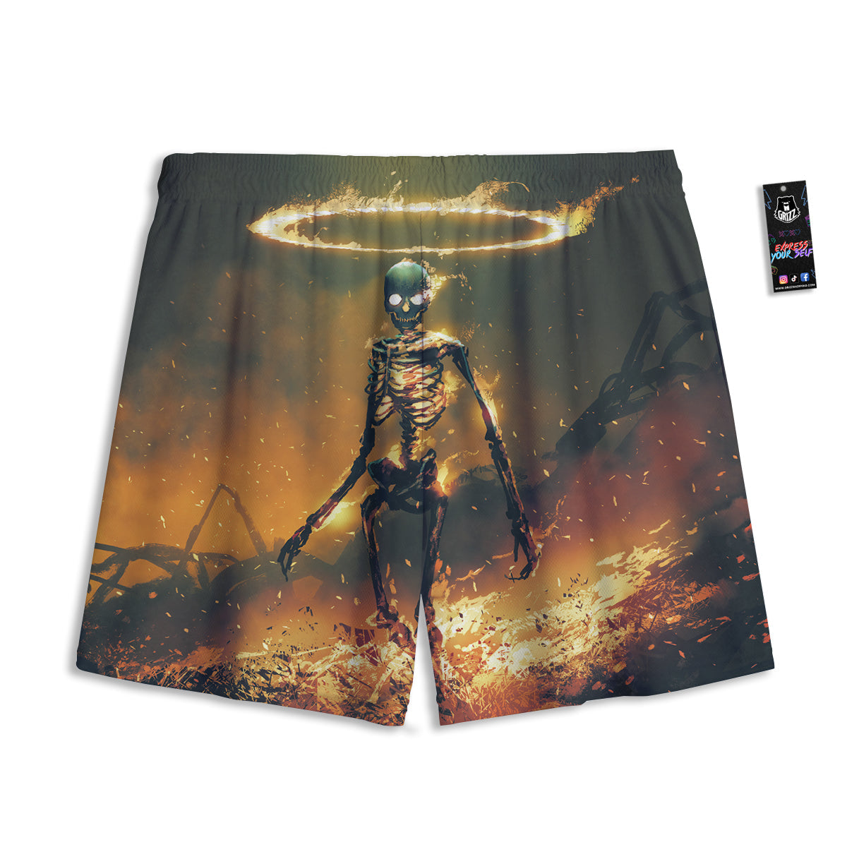 Horse Painting Dark Pink Print Mesh Shorts
