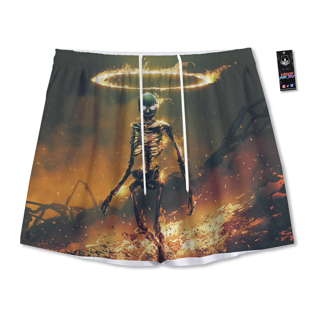 Horse Painting Dark Pink Print Mesh Shorts