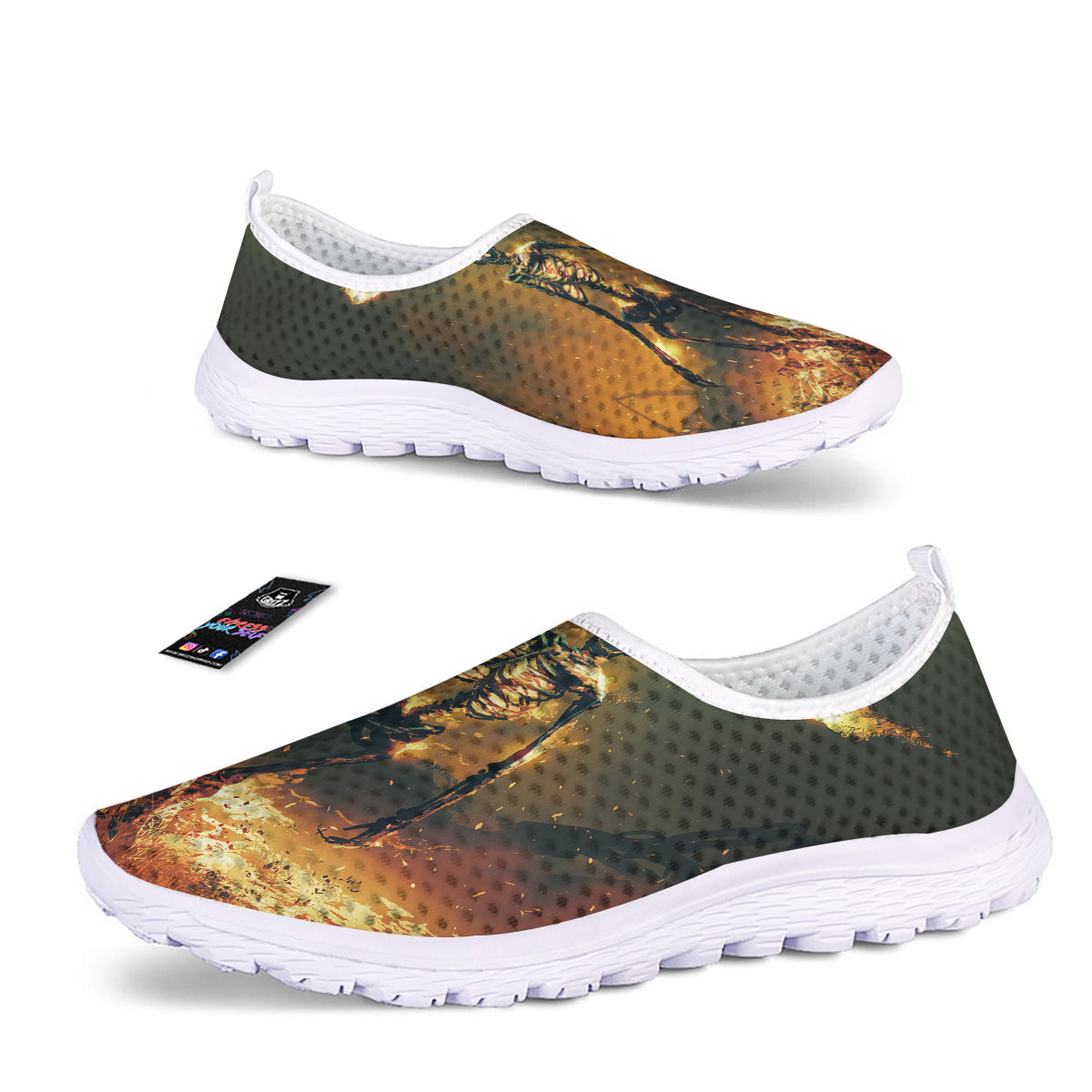 Fire Skeleton Print Nurse Shoes-grizzshop