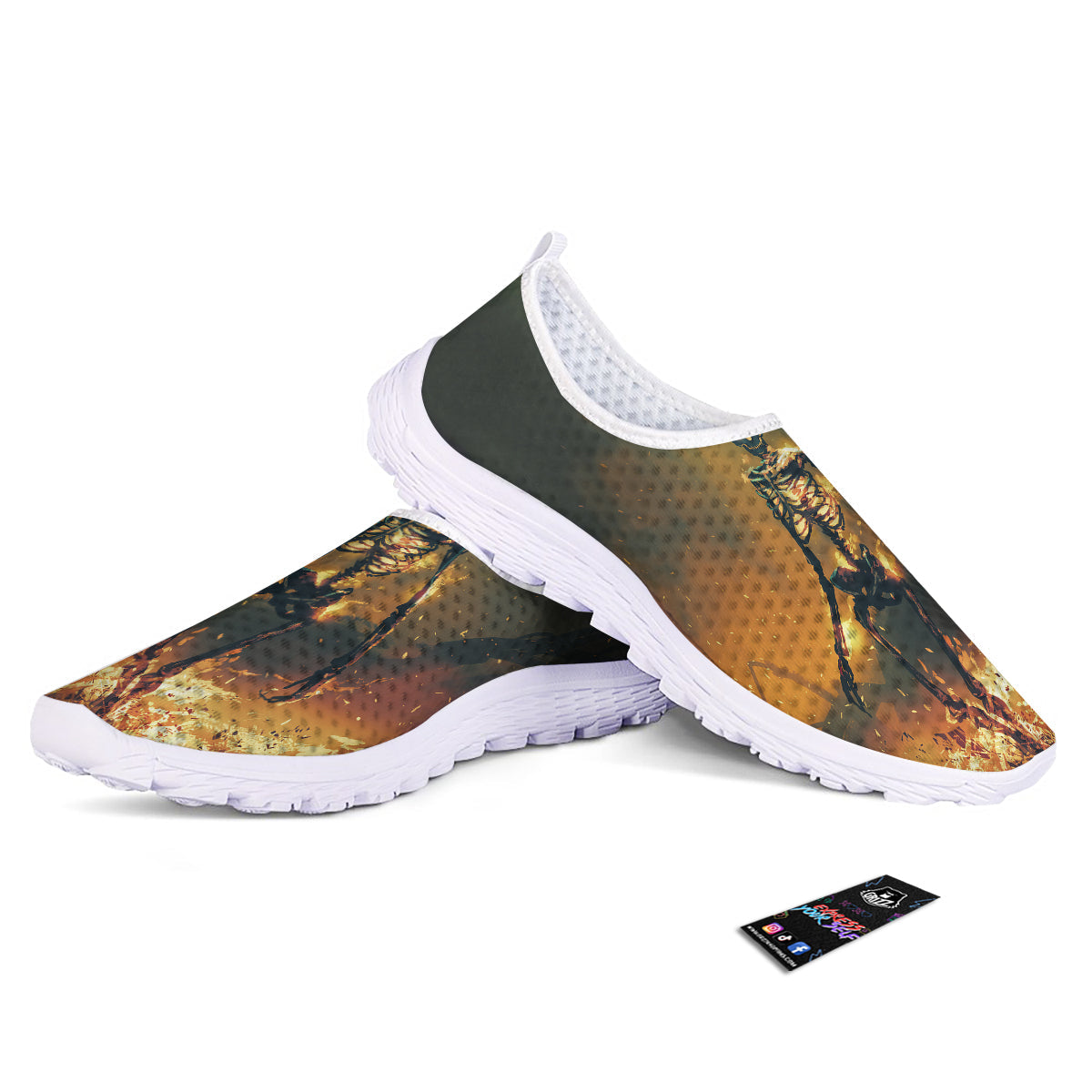 Fire Skeleton Print Nurse Shoes-grizzshop