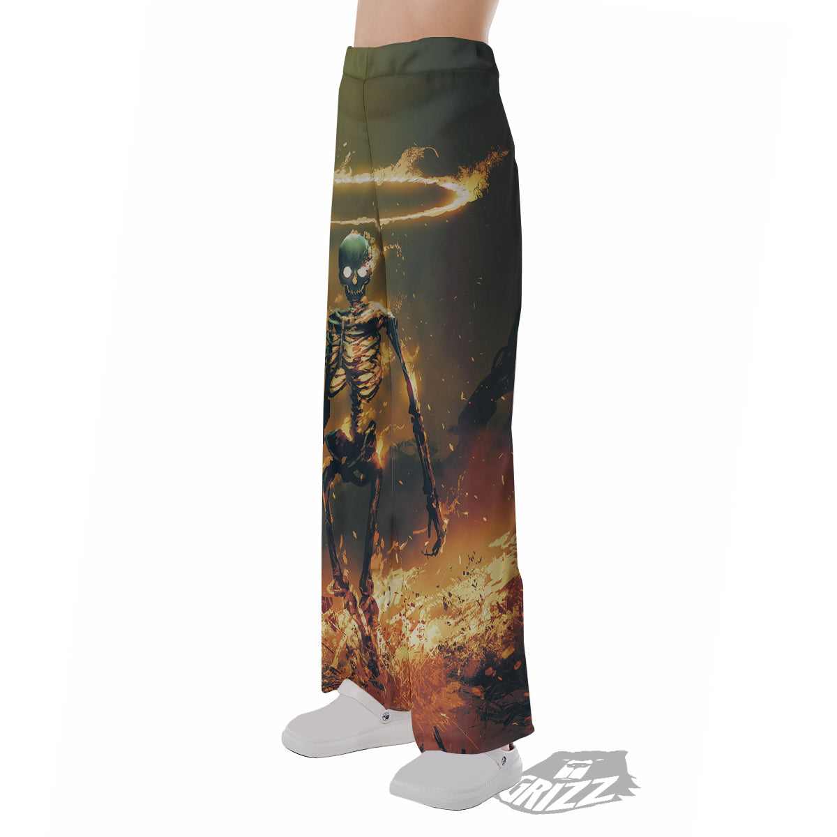 Fire Skeleton Print Pajama Pants-grizzshop