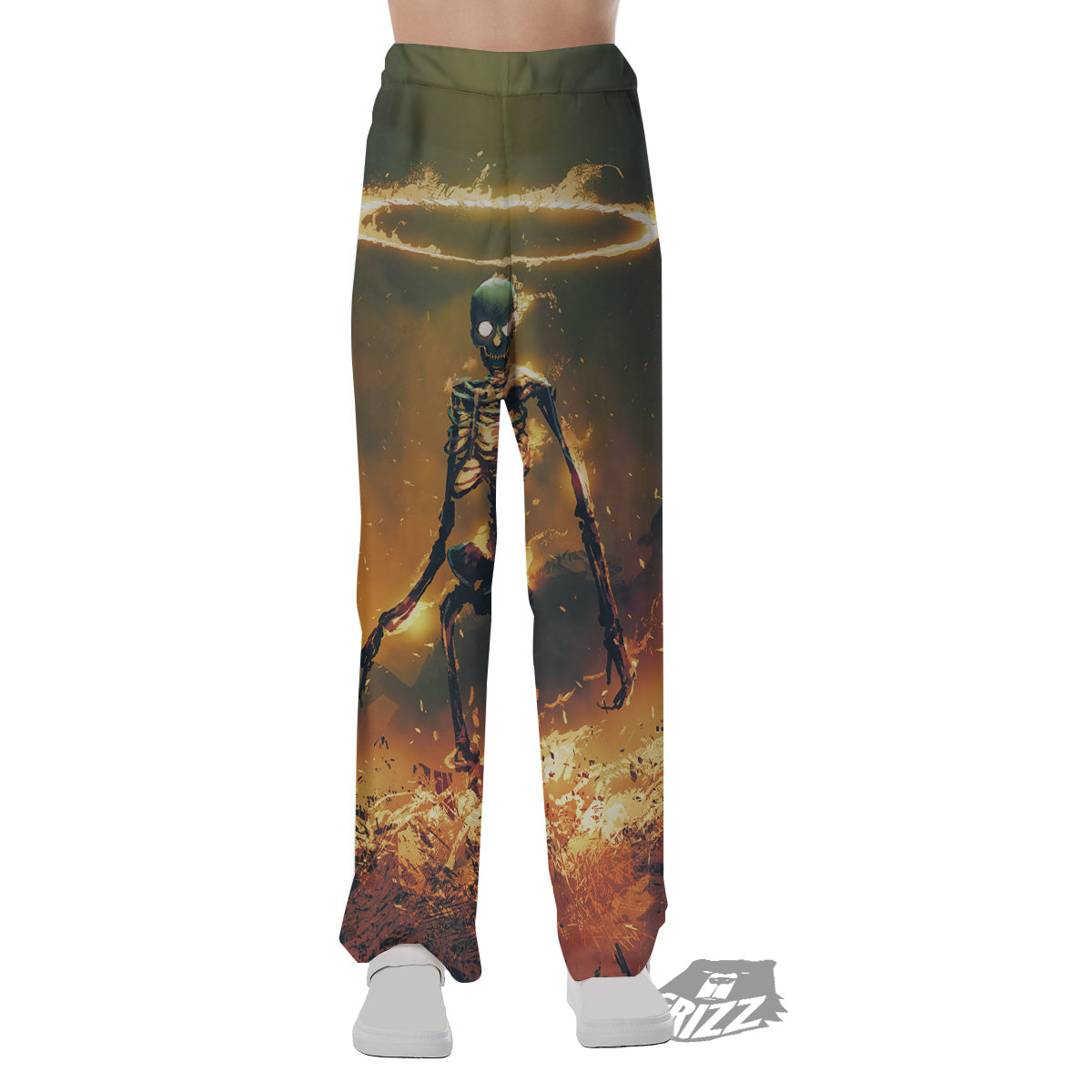 Fire Skeleton Print Pajama Pants-grizzshop