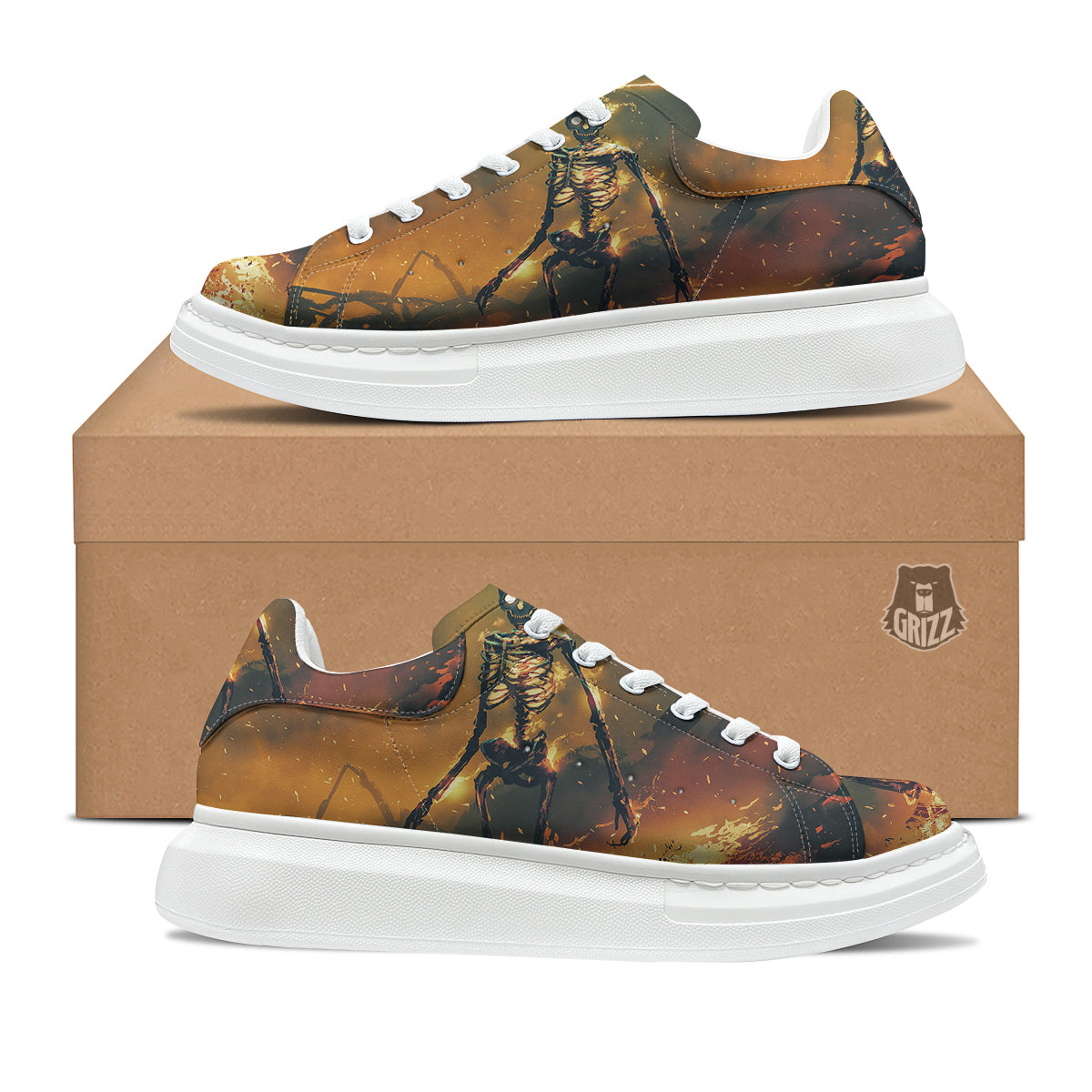 Fire Skeleton Print Platform Shoes-grizzshop