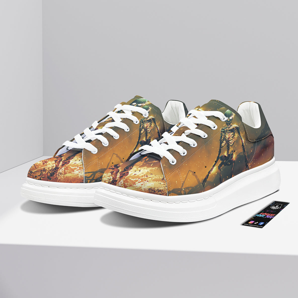 Fire Skeleton Print Platform Shoes-grizzshop