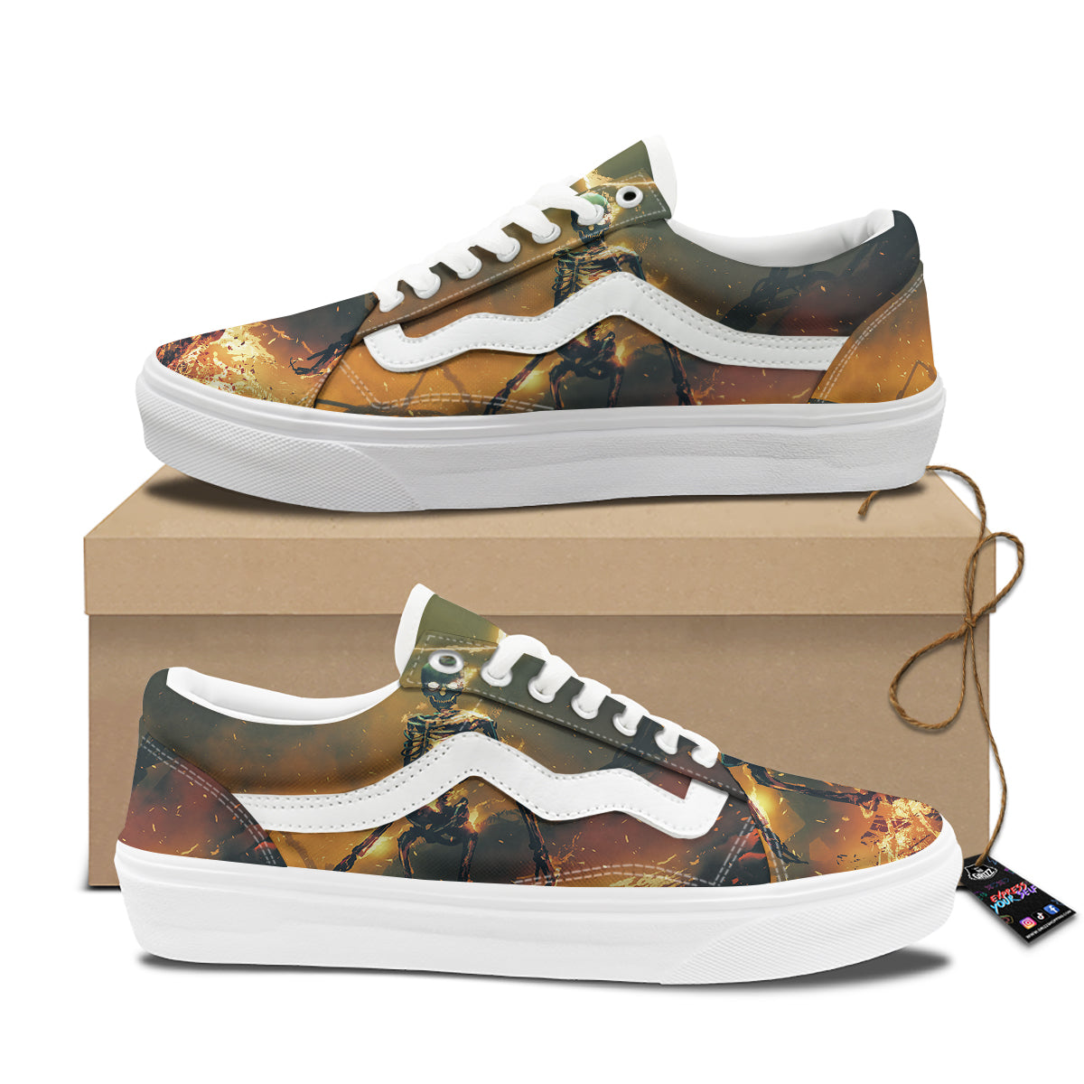 Fire Skeleton Print Skate Shoes-grizzshop