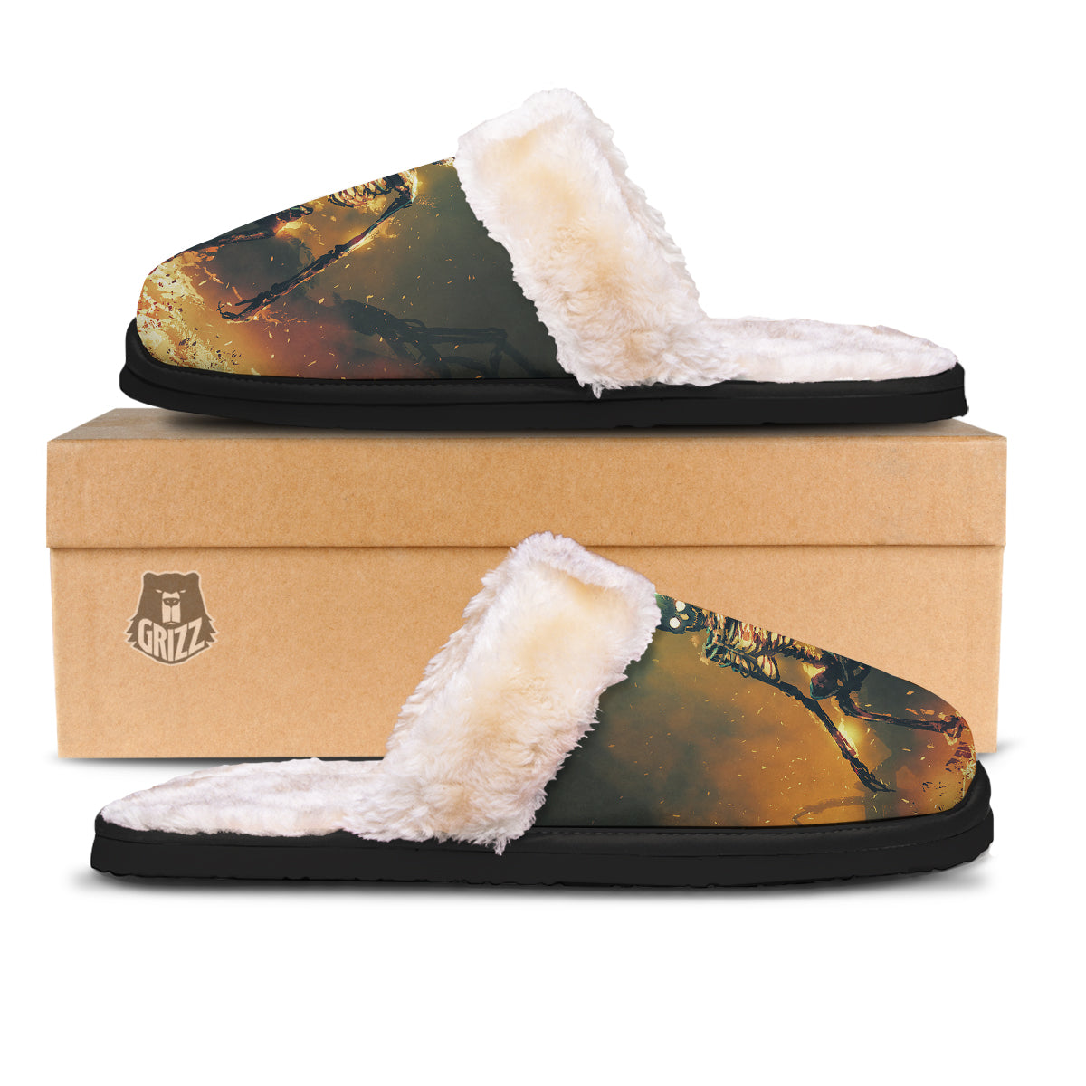 Fire Skeleton Print Slippers-grizzshop