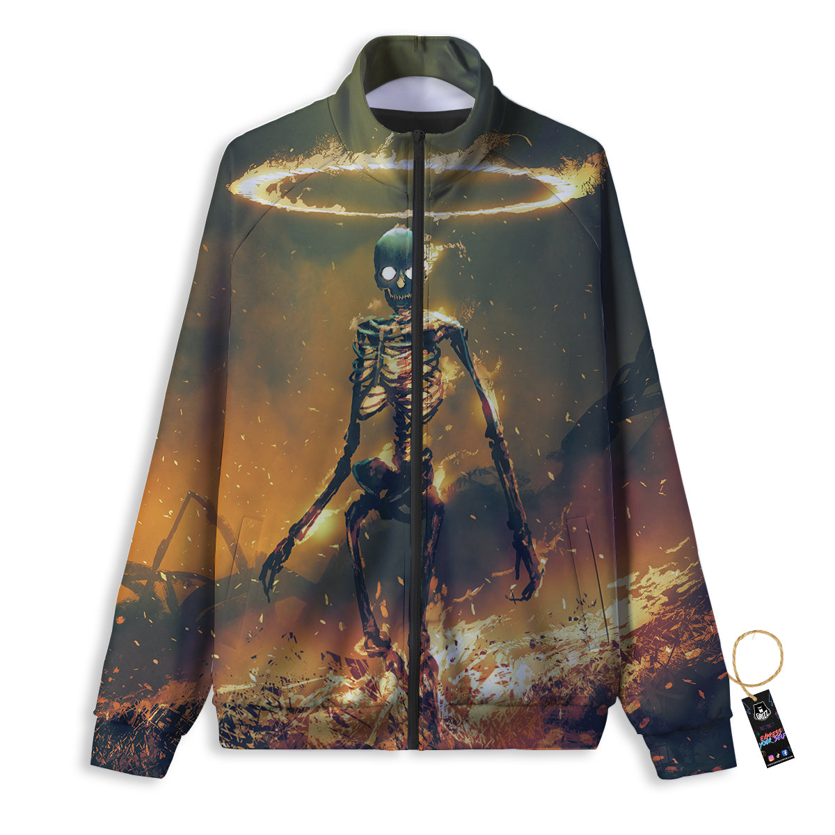 Fire Skeleton Print Track Jacket-grizzshop
