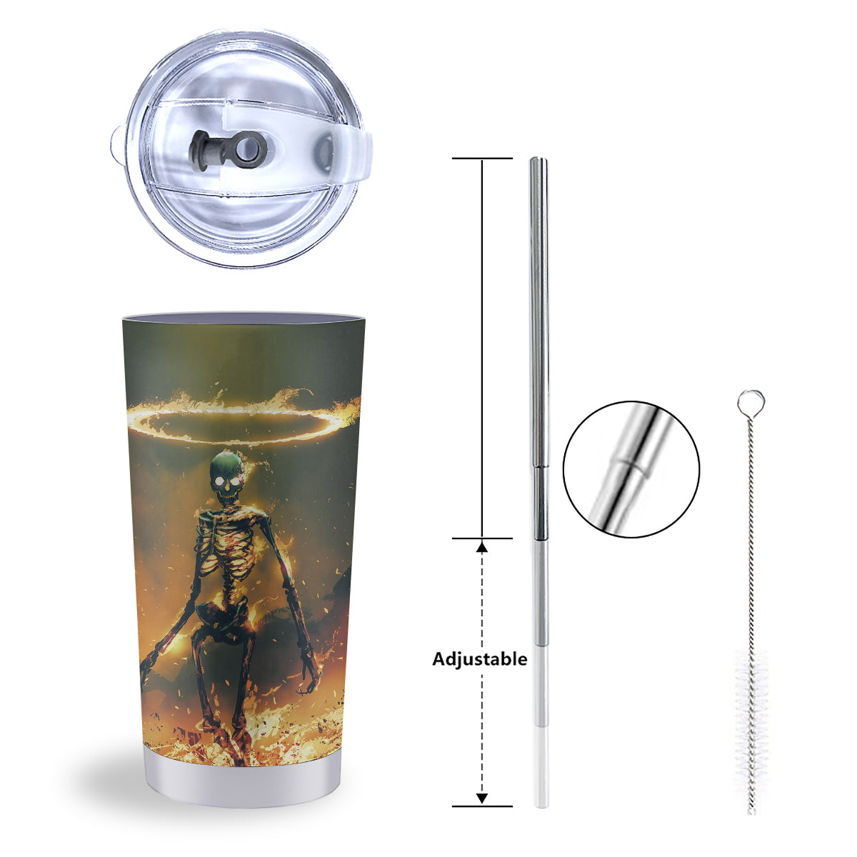 Fire Skeleton Print Tumbler-grizzshop