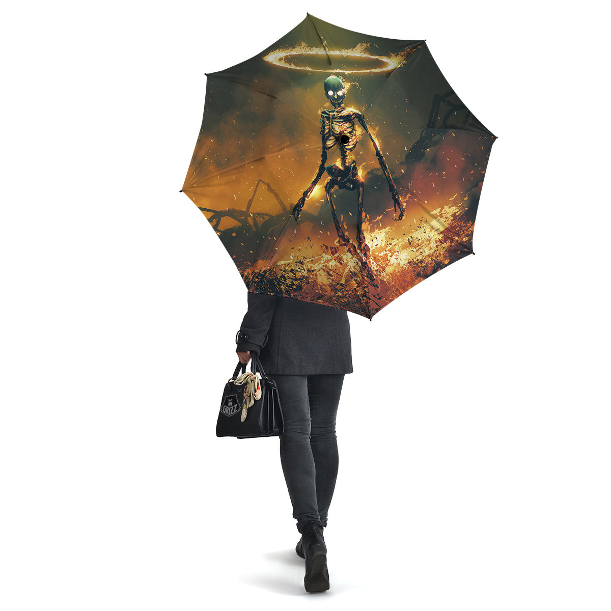 Fire Skeleton Print Umbrella-grizzshop