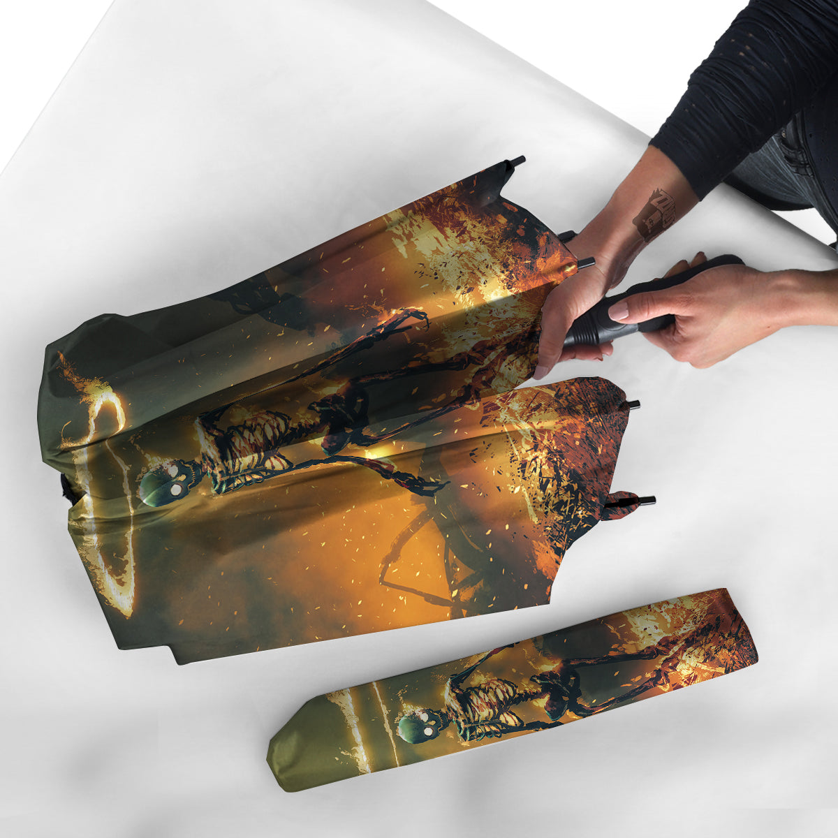 Fire Skeleton Print Umbrella-grizzshop