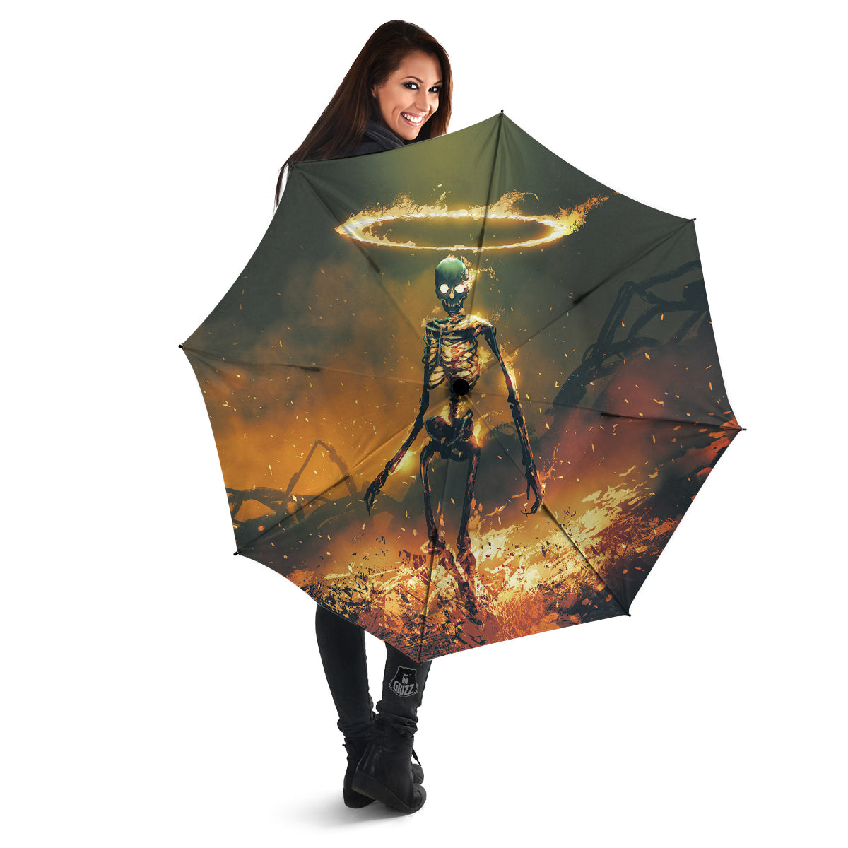 Fire Skeleton Print Umbrella-grizzshop