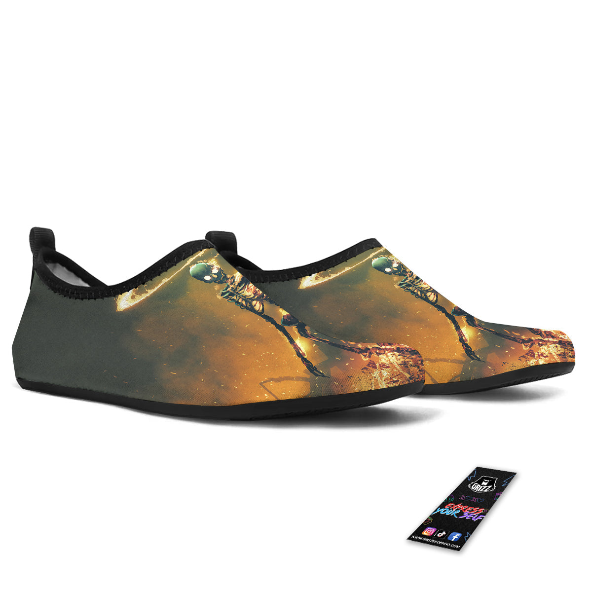 Fire Skeleton Print Water Shoes-grizzshop