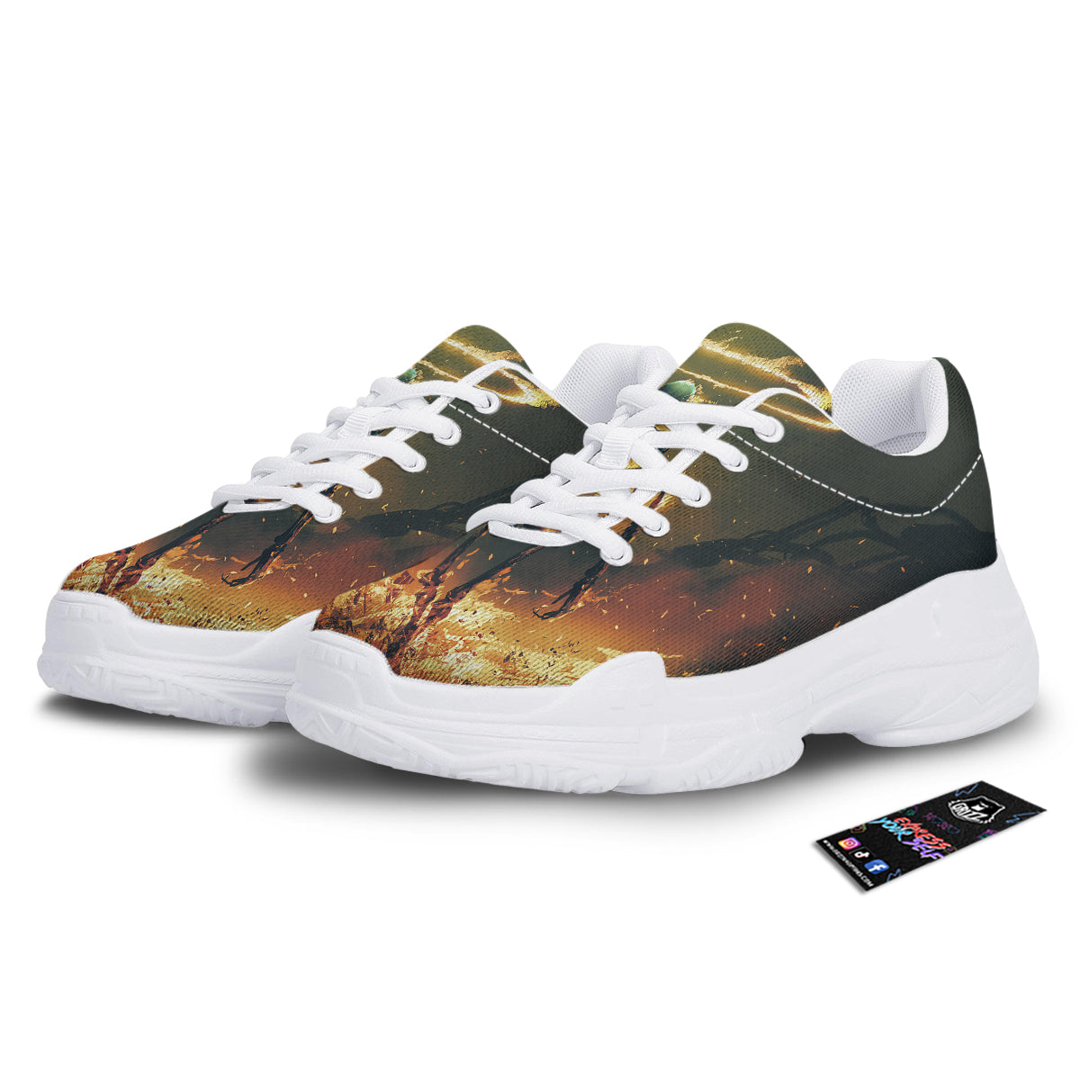 Fire Skeleton Print White Chunky Shoes-grizzshop