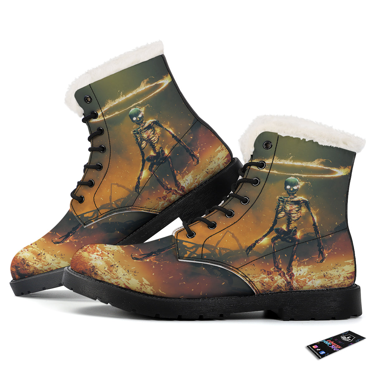 Fire Skeleton Print Winter Boots-grizzshop