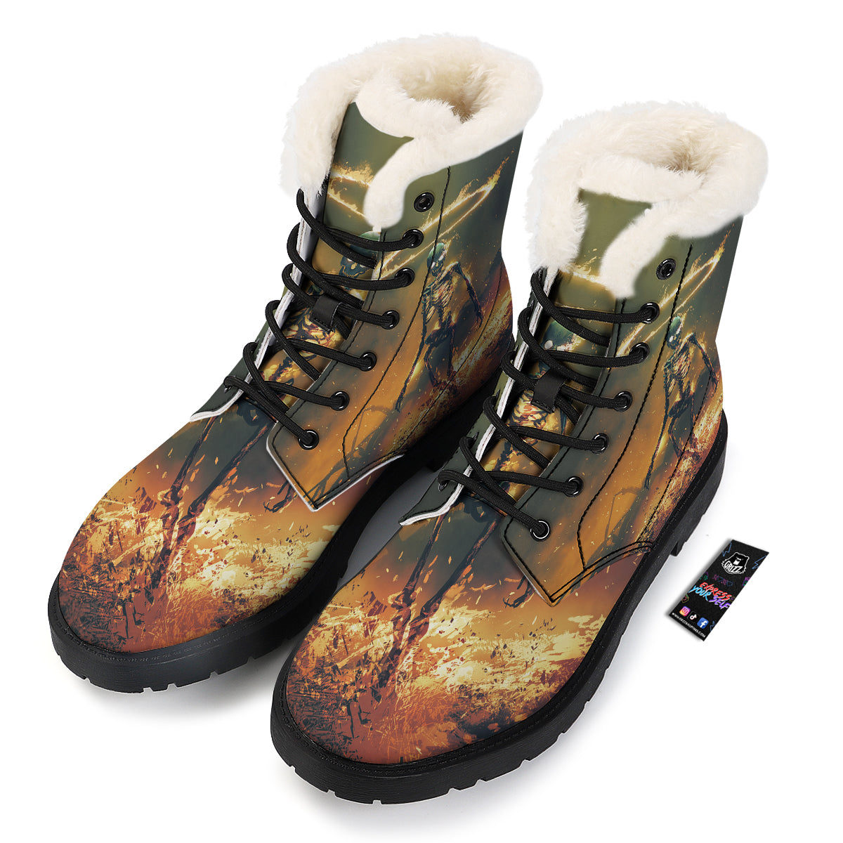 Fire Skeleton Print Winter Boots-grizzshop