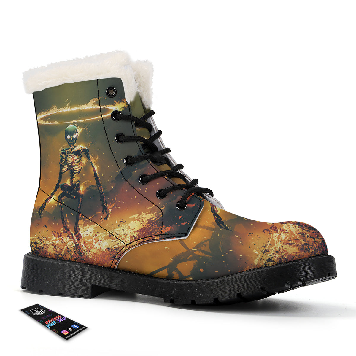 Fire Skeleton Print Winter Boots-grizzshop