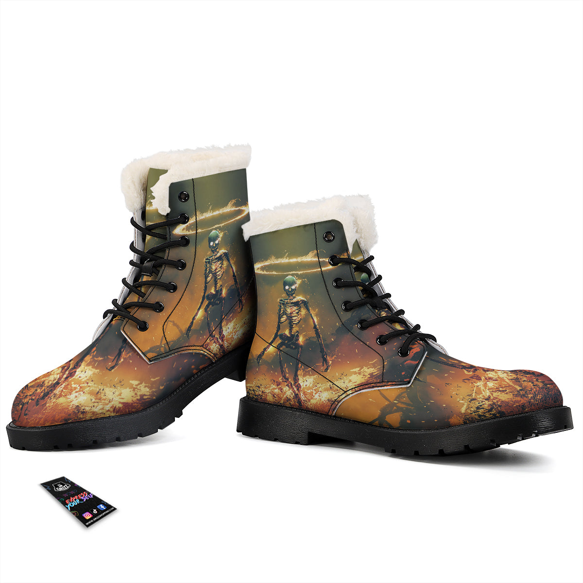 Fire Skeleton Print Winter Boots-grizzshop