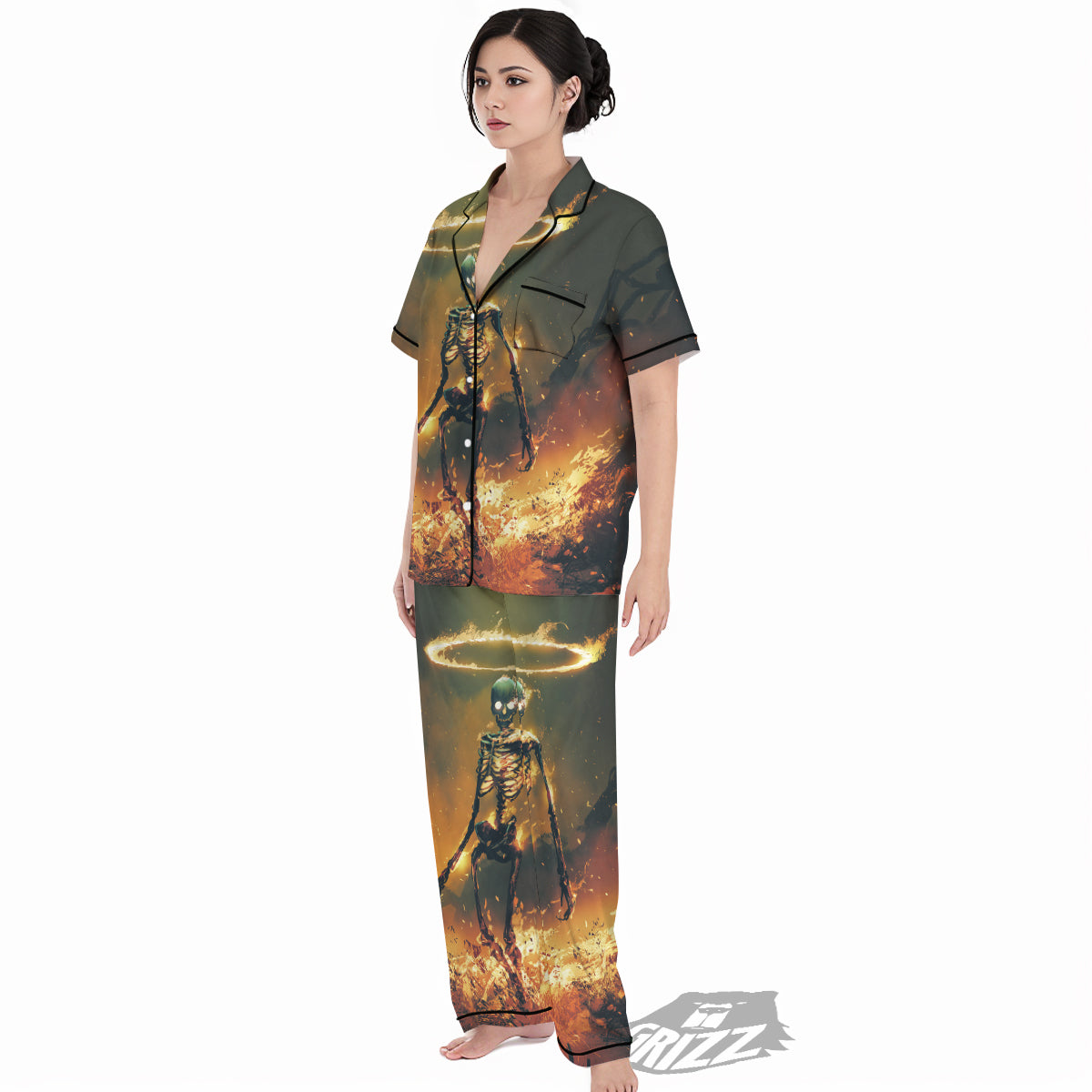 Fire Skeleton Print Women's Pajamas Set-grizzshop