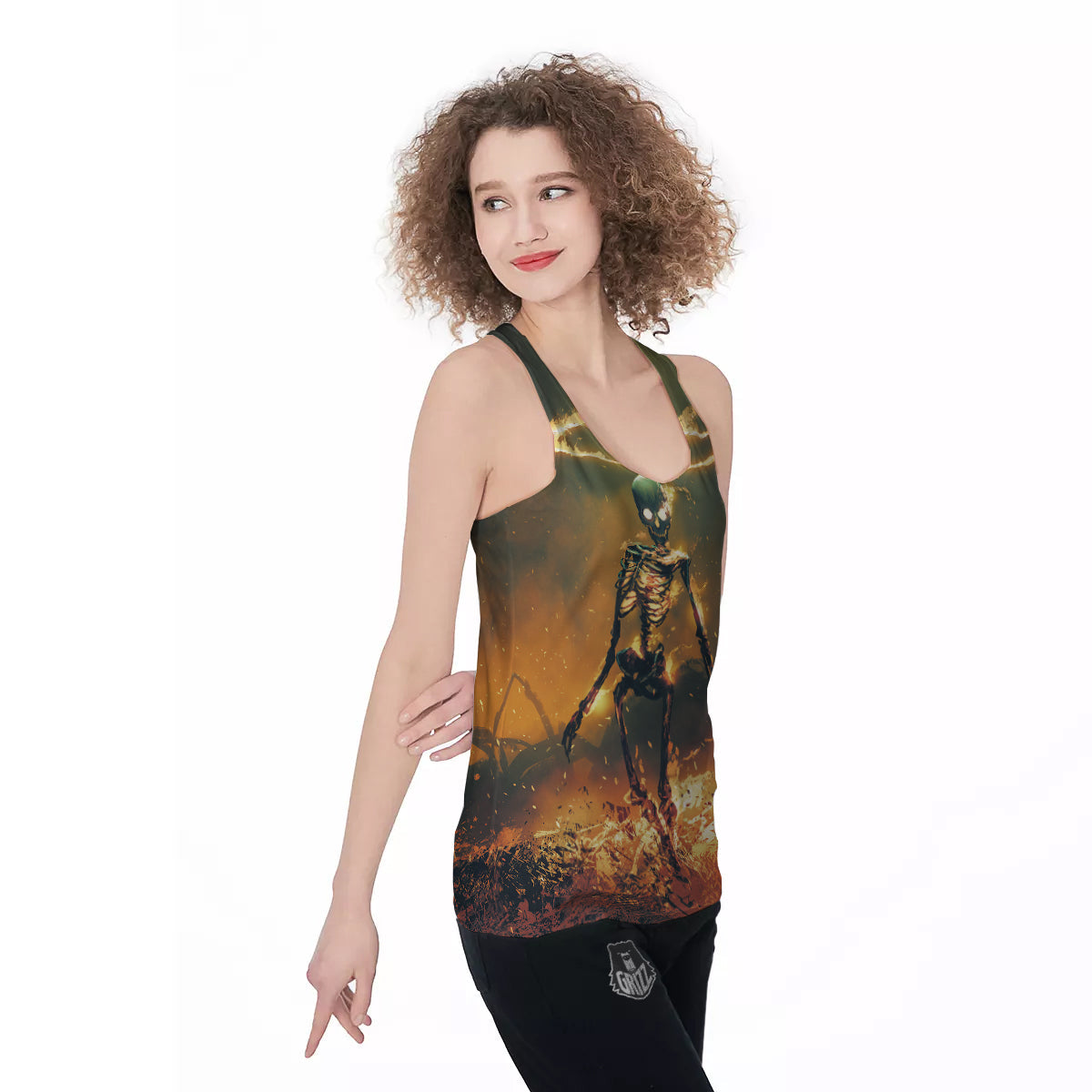 Fire Skeleton Print Women's Racerback Tank Top-grizzshop