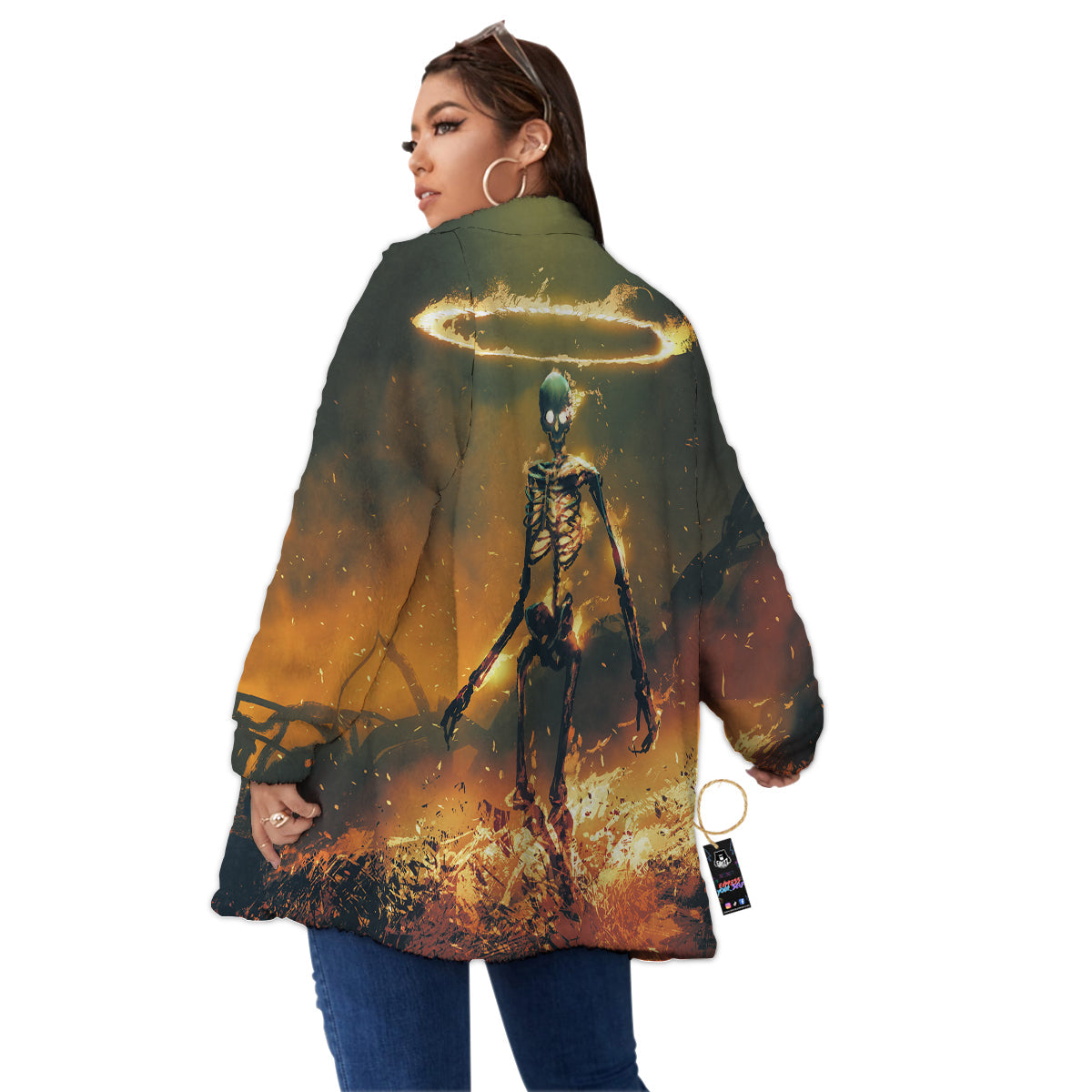 Fire Skeleton Print Women's Sherpa Jacket-grizzshop