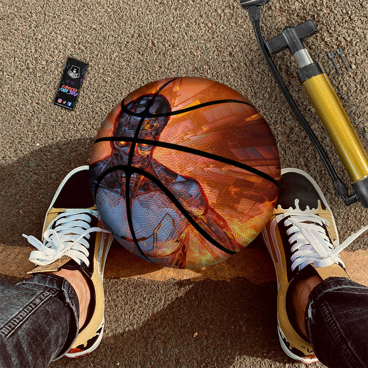 Fire Skeleton Robot Print Basketball-grizzshop