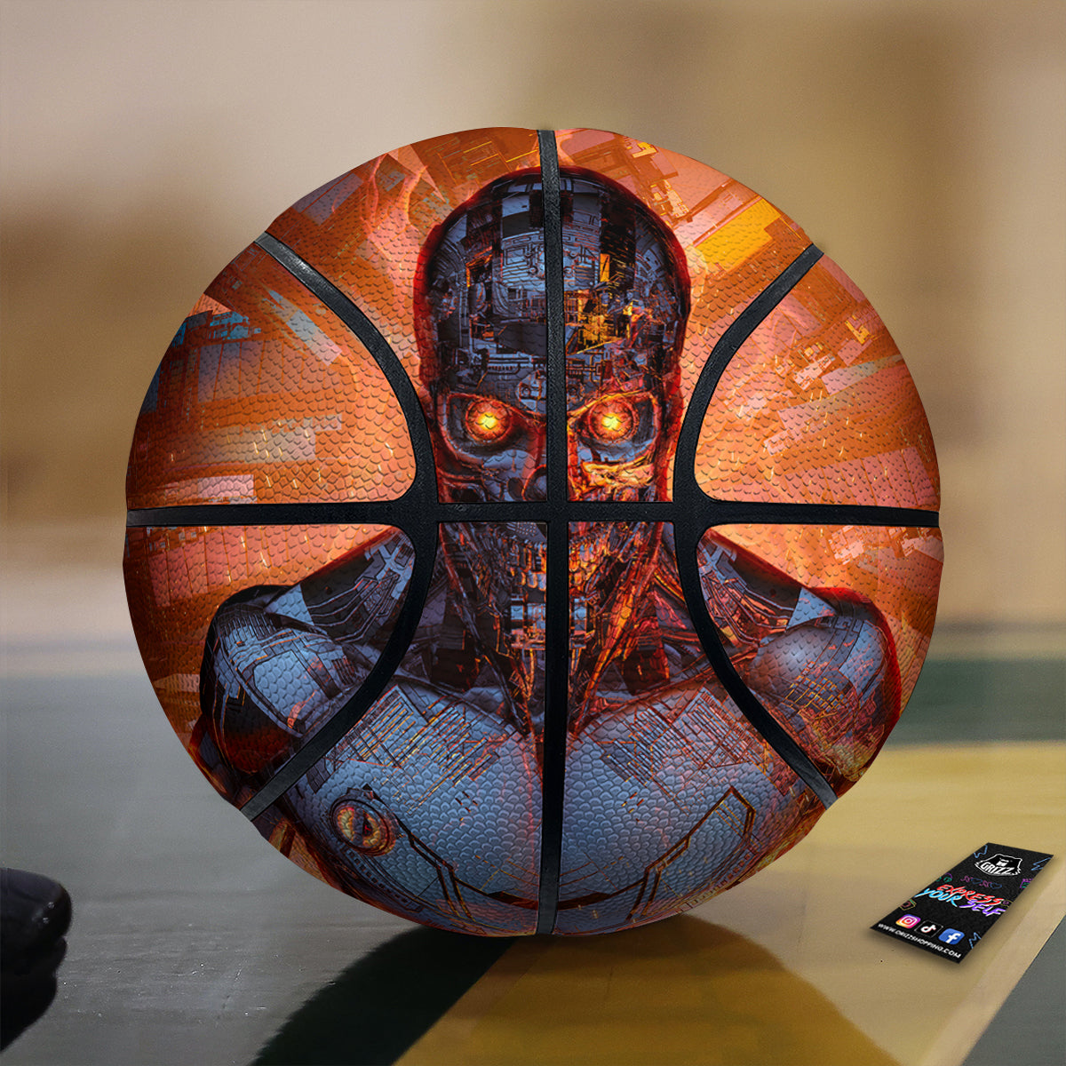 Fire Skeleton Robot Print Basketball-grizzshop