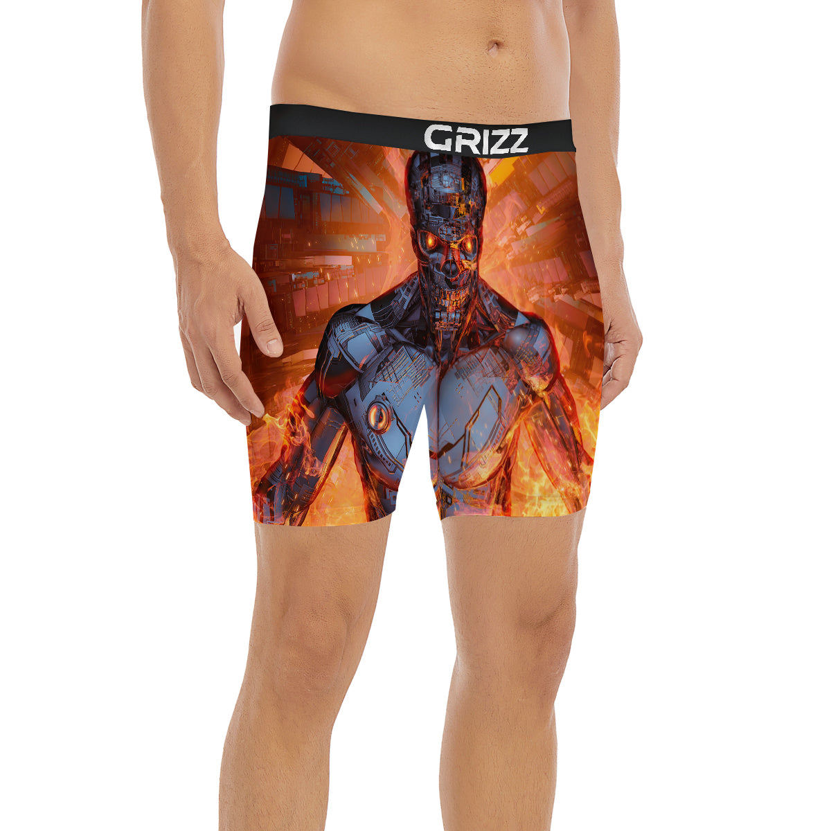 Fire Skeleton Robot Print Boxer Briefs-grizzshop