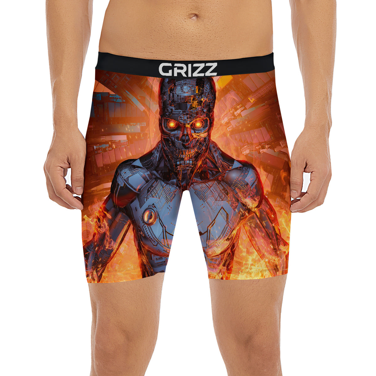 Fire Skeleton Robot Print Boxer Briefs-grizzshop