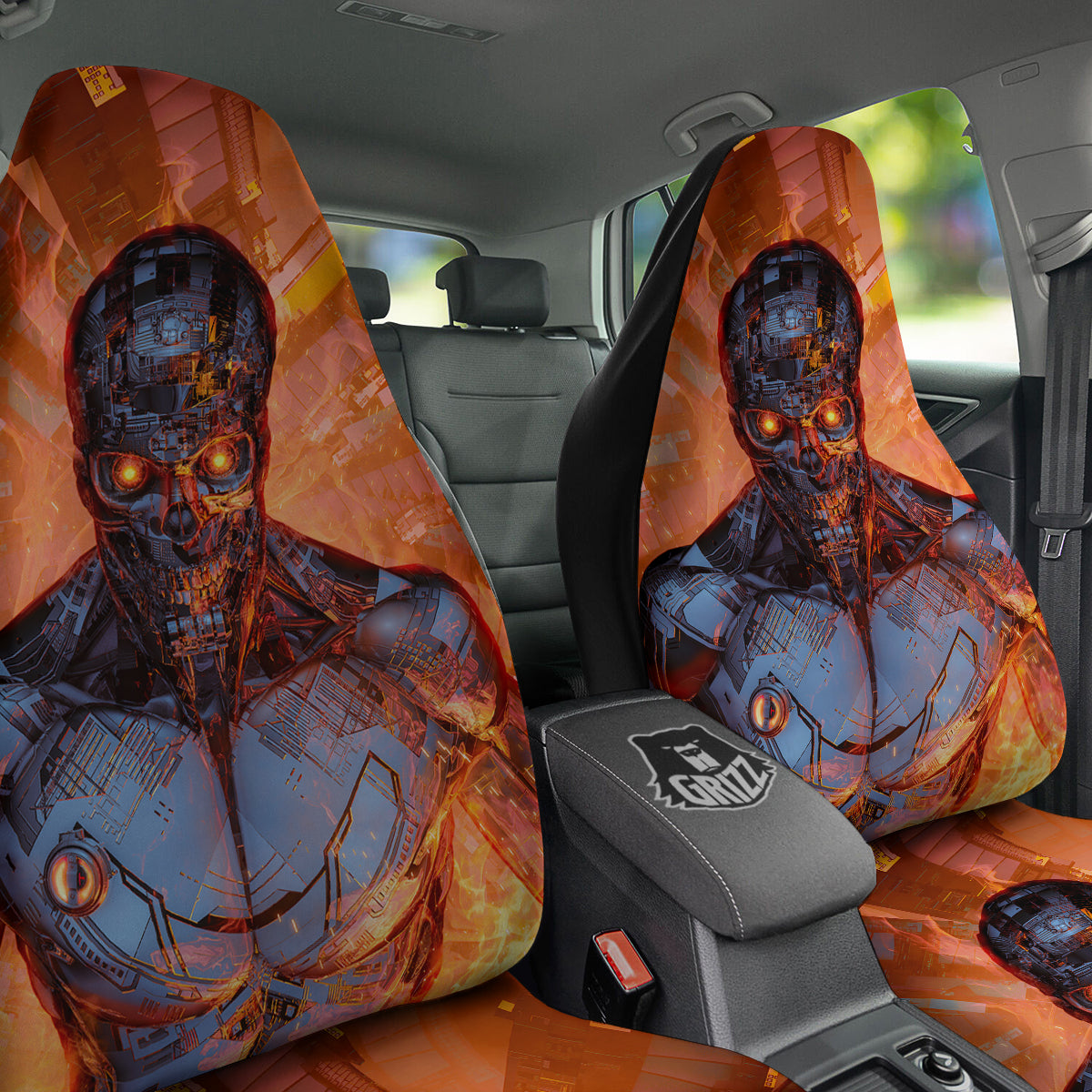 Fire Skeleton Robot Print Car Seat Covers-grizzshop