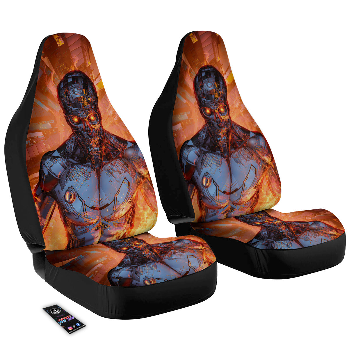 Fire Skeleton Robot Print Car Seat Covers-grizzshop