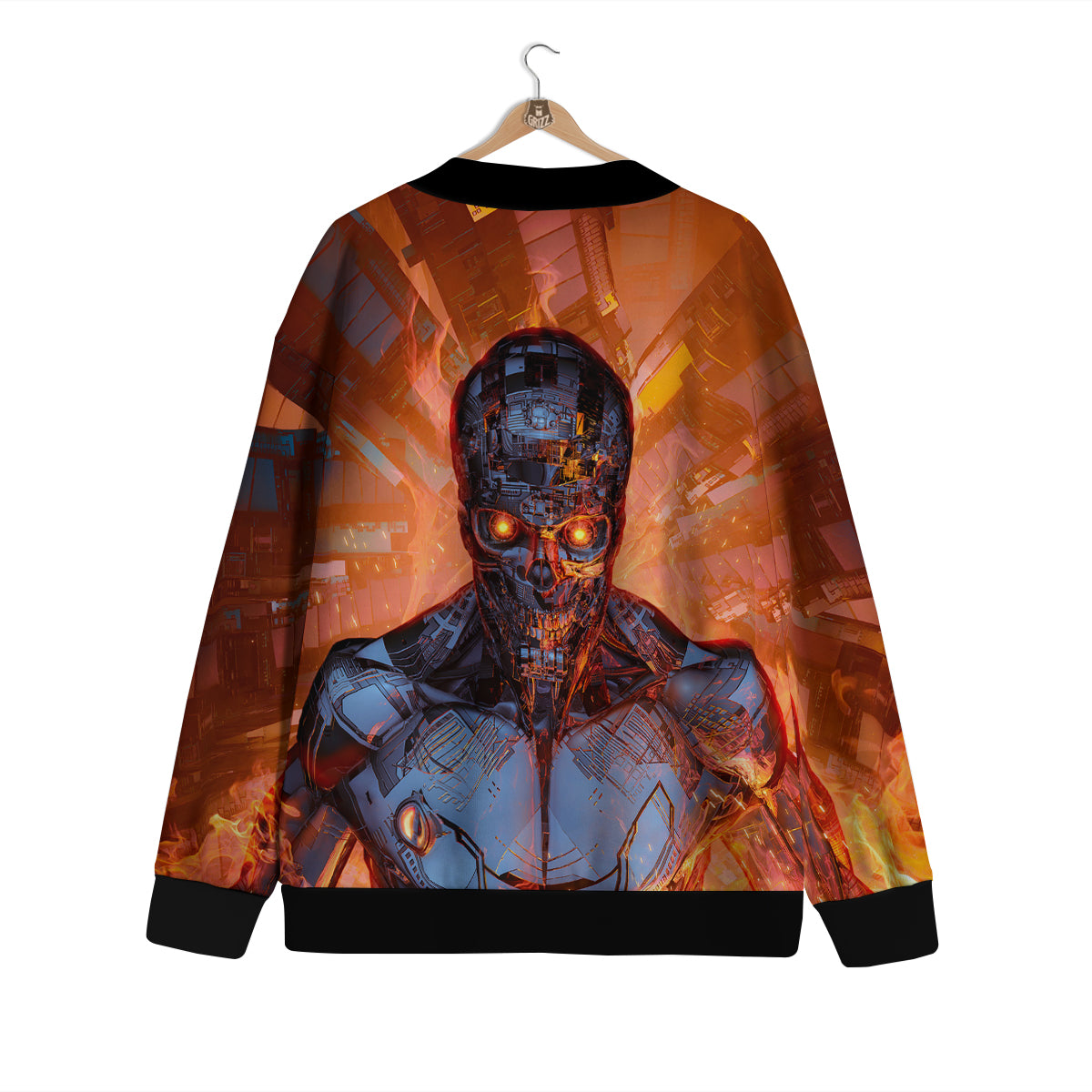 Fire Skeleton Robot Print Cardigan-grizzshop