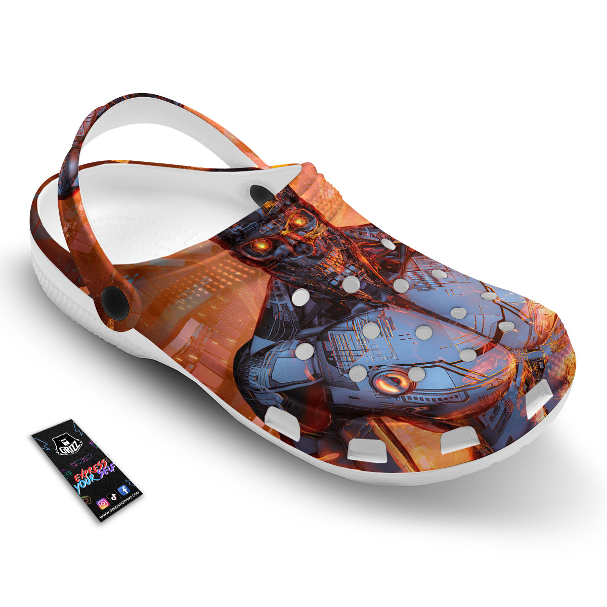 Fire Skeleton Robot Print Clog-grizzshop