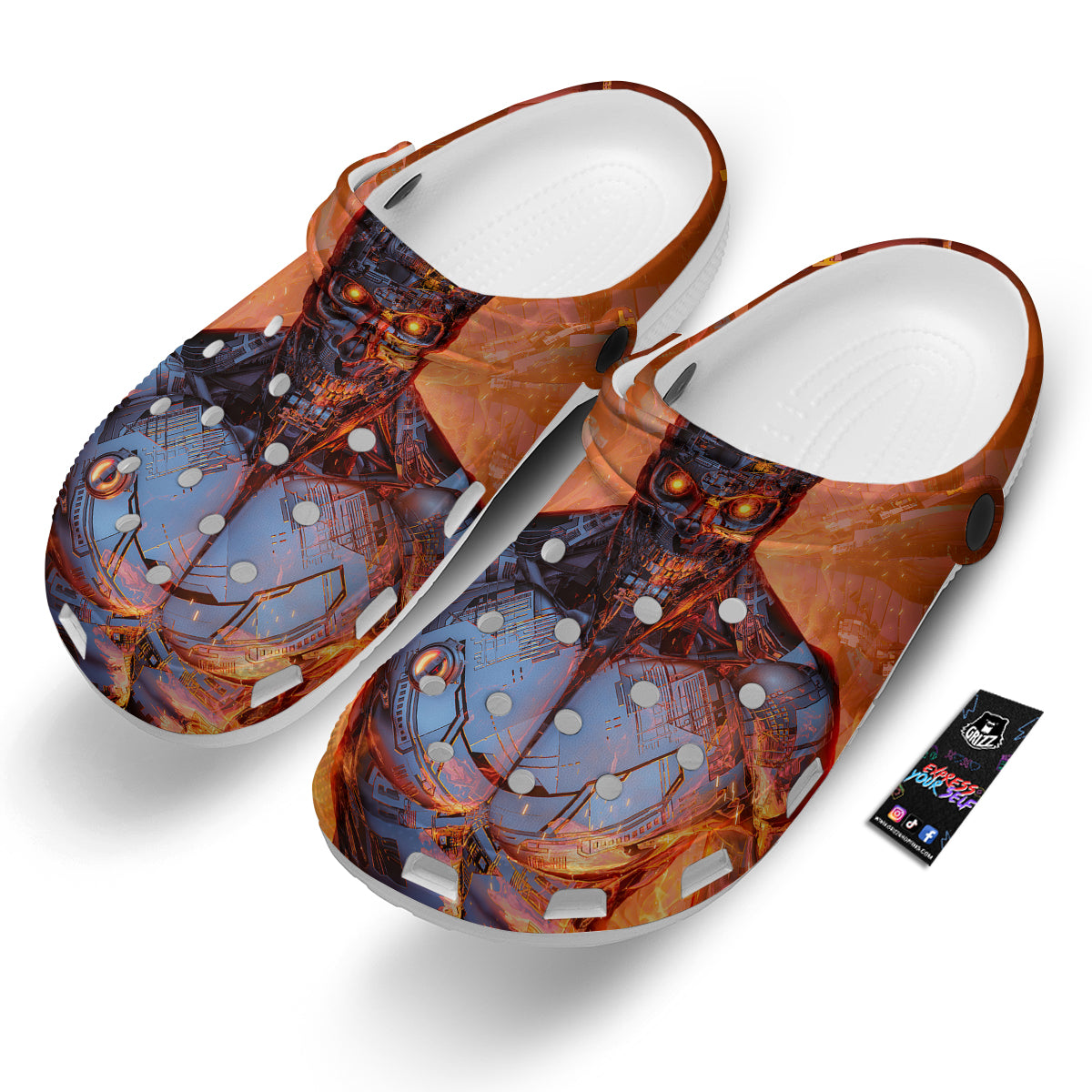Fire Skeleton Robot Print Clog-grizzshop