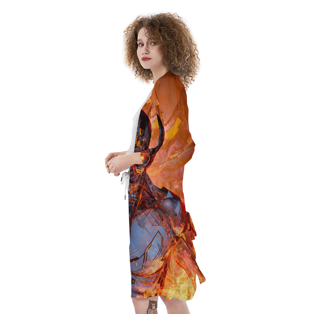 Fire Skeleton Robot Print Kimono-grizzshop