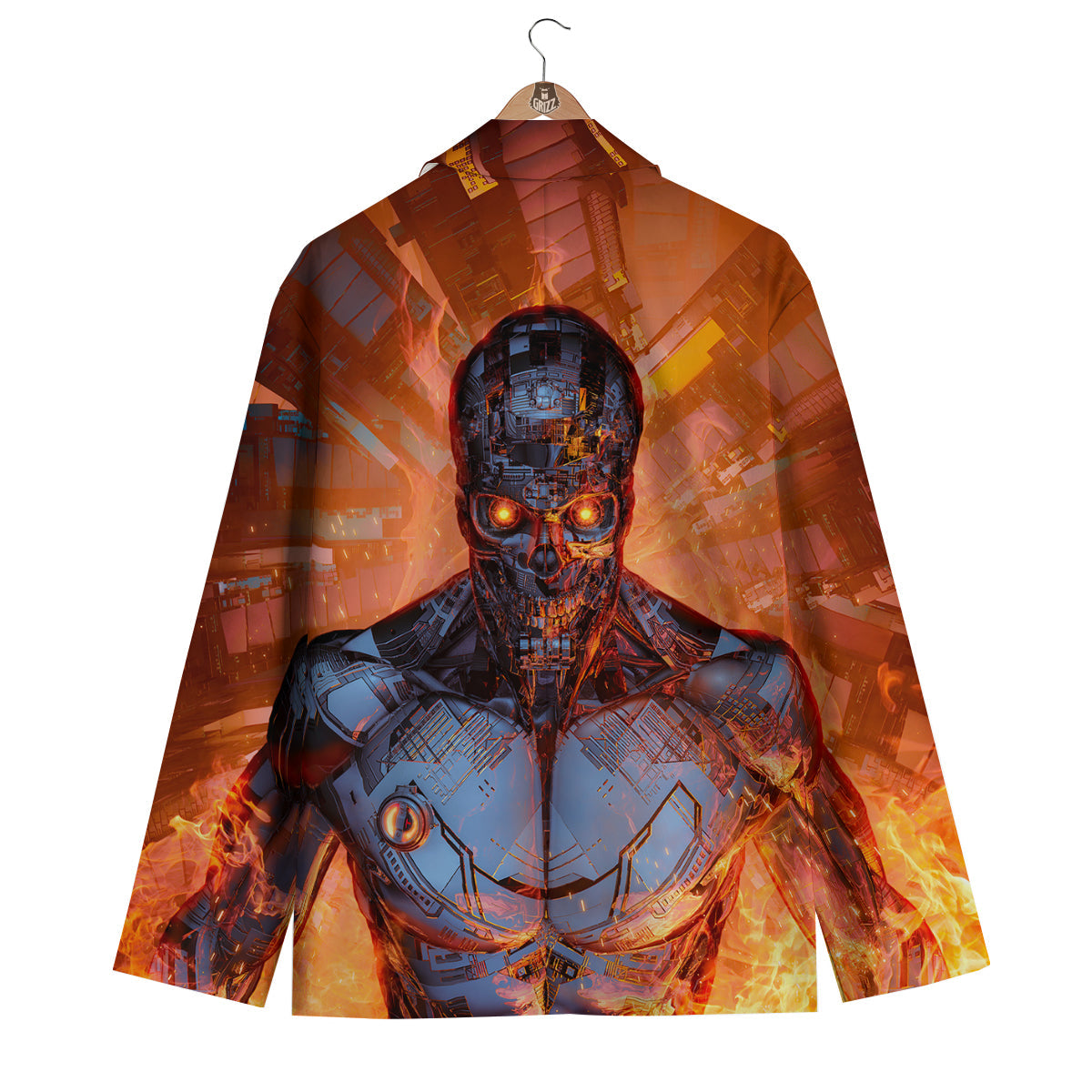 Fire Skeleton Robot Print Men's Blazer-grizzshop