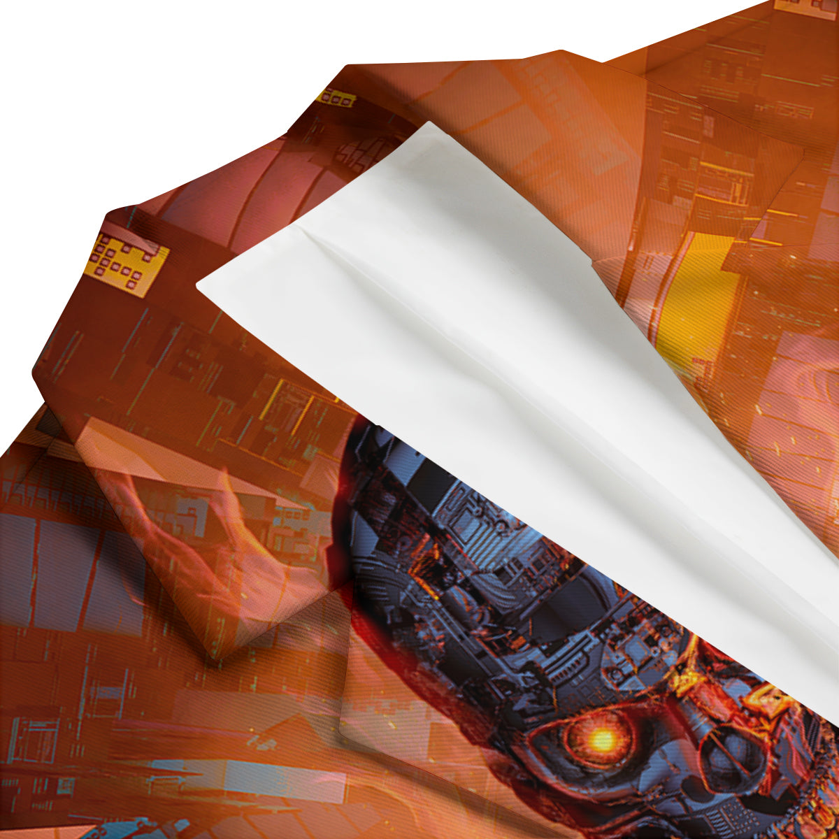 Fire Skeleton Robot Print Men's Blazer-grizzshop