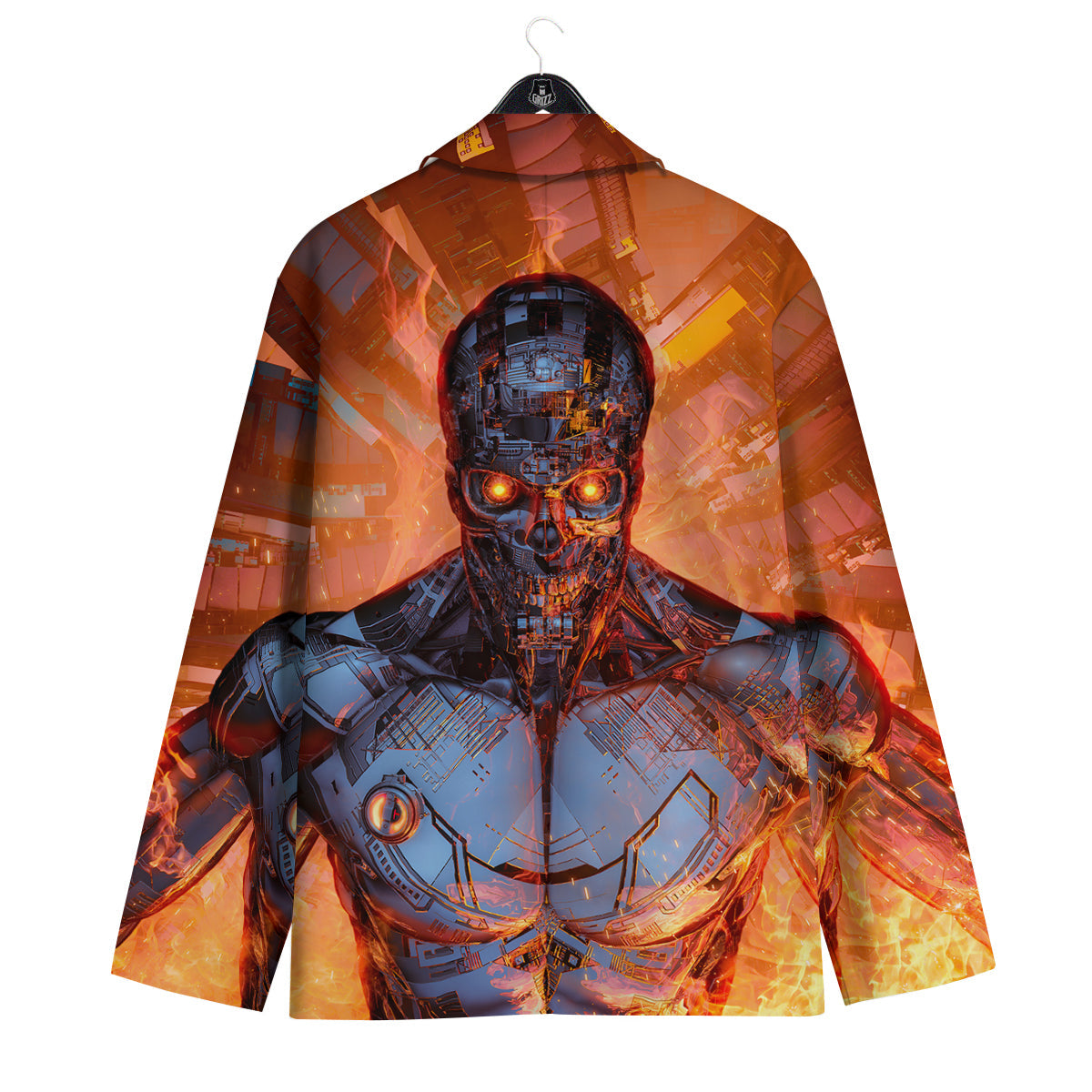 Fire Skeleton Robot Print Men's Sport Coat-grizzshop