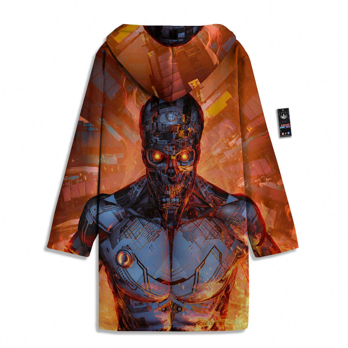 Fire Skeleton Robot Print Men's Windbreaker Jacket-grizzshop