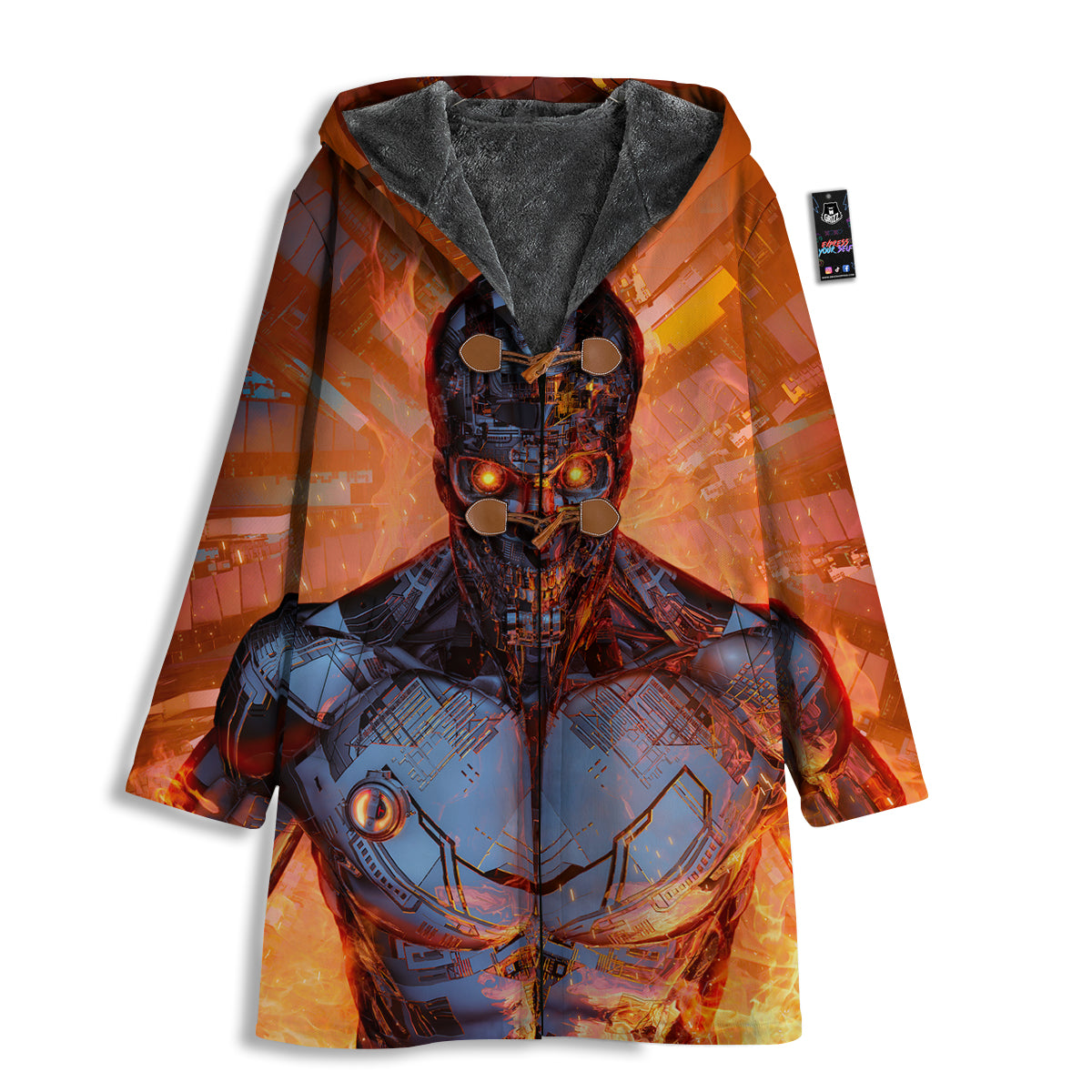 Fire Skeleton Robot Print Men's Windbreaker Jacket-grizzshop