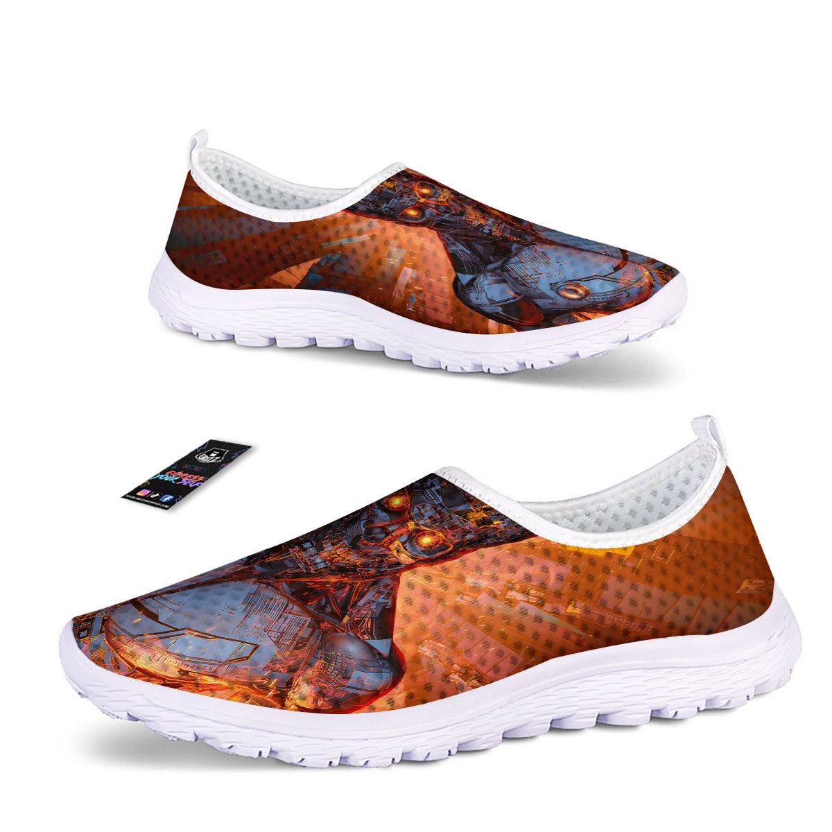 Fire Skeleton Robot Print Nurse Shoes-grizzshop