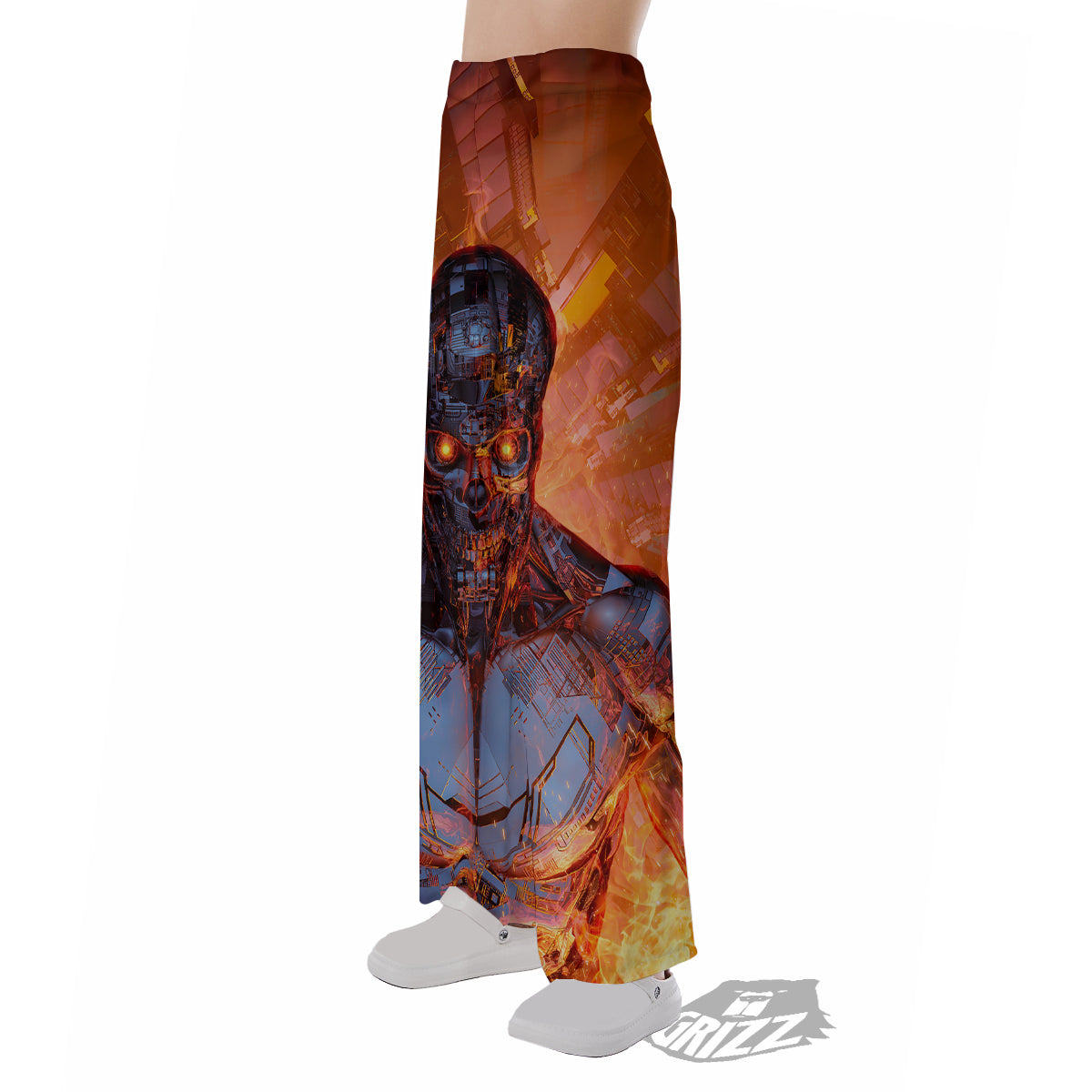 Fire Skeleton Robot Print Pajama Pants-grizzshop