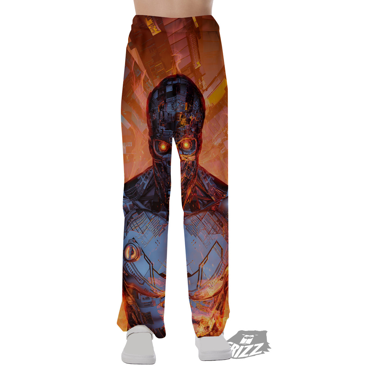 Fire Skeleton Robot Print Pajama Pants-grizzshop