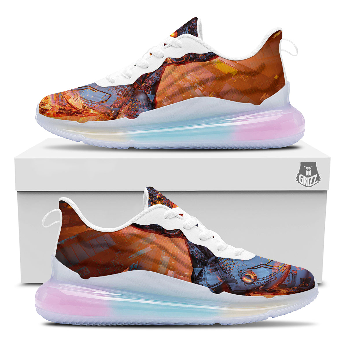 Fire Skeleton Robot Print Running Sneakers-grizzshop