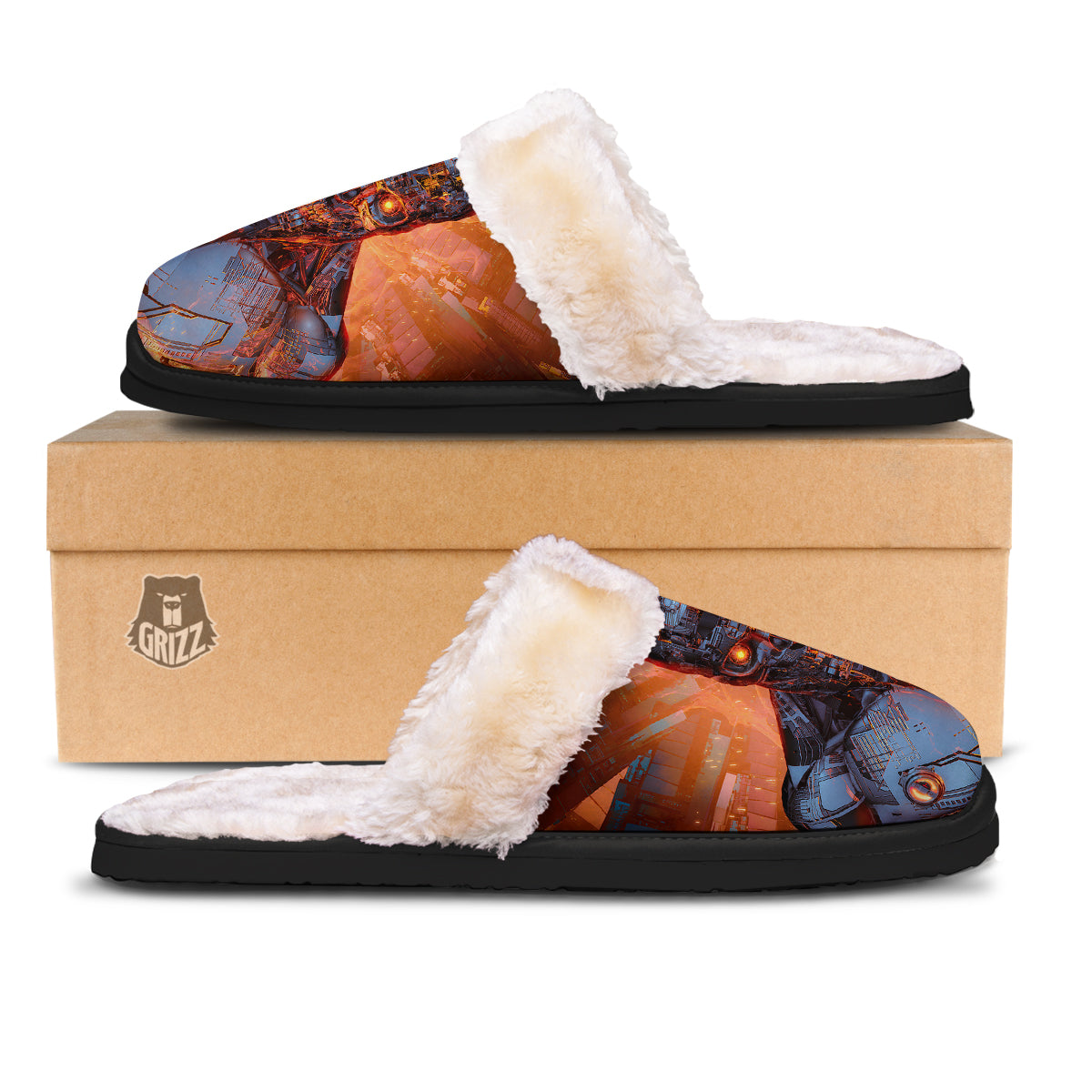 Fire Skeleton Robot Print Slippers-grizzshop
