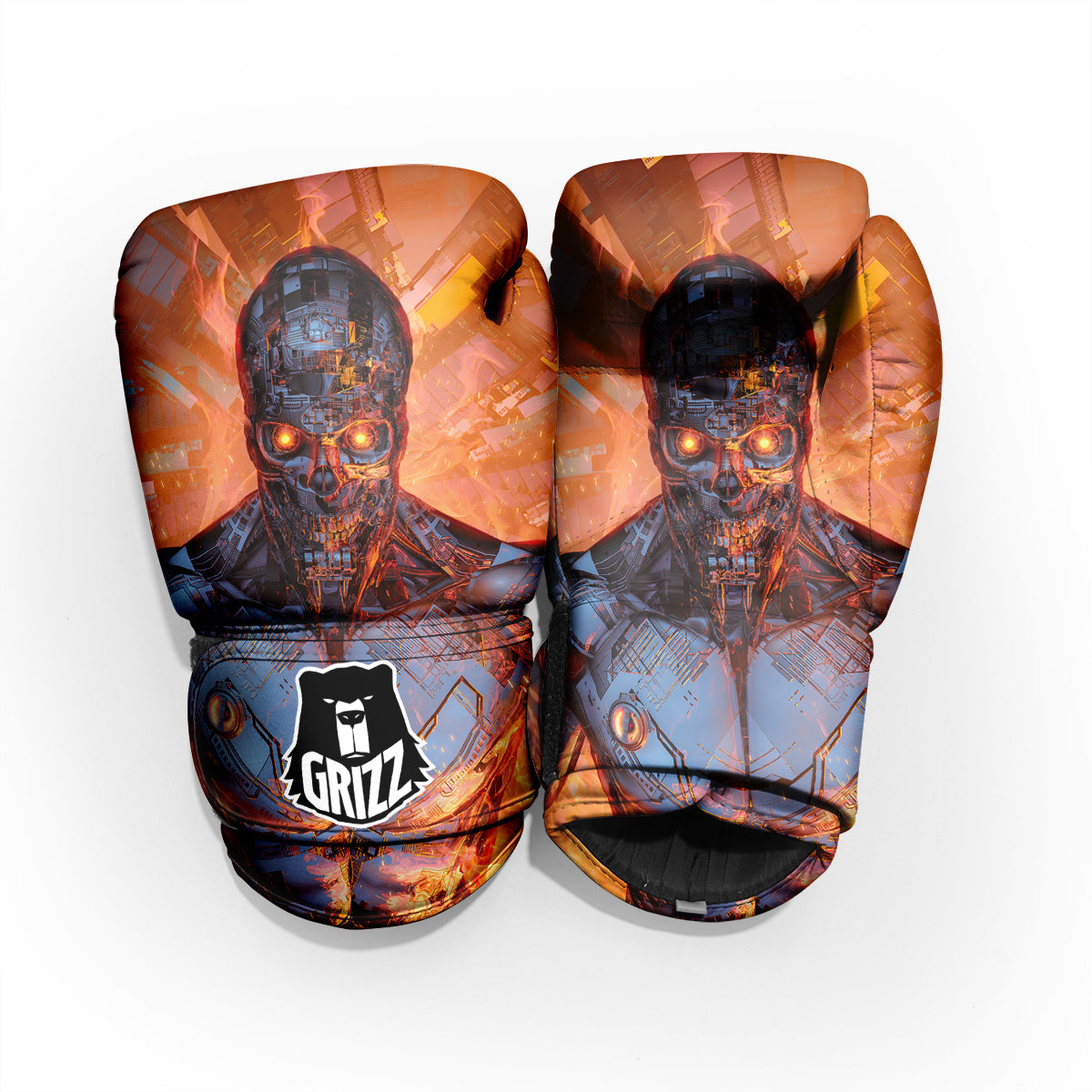 Fire Skeleton Robot Print Pro Boxing Glove